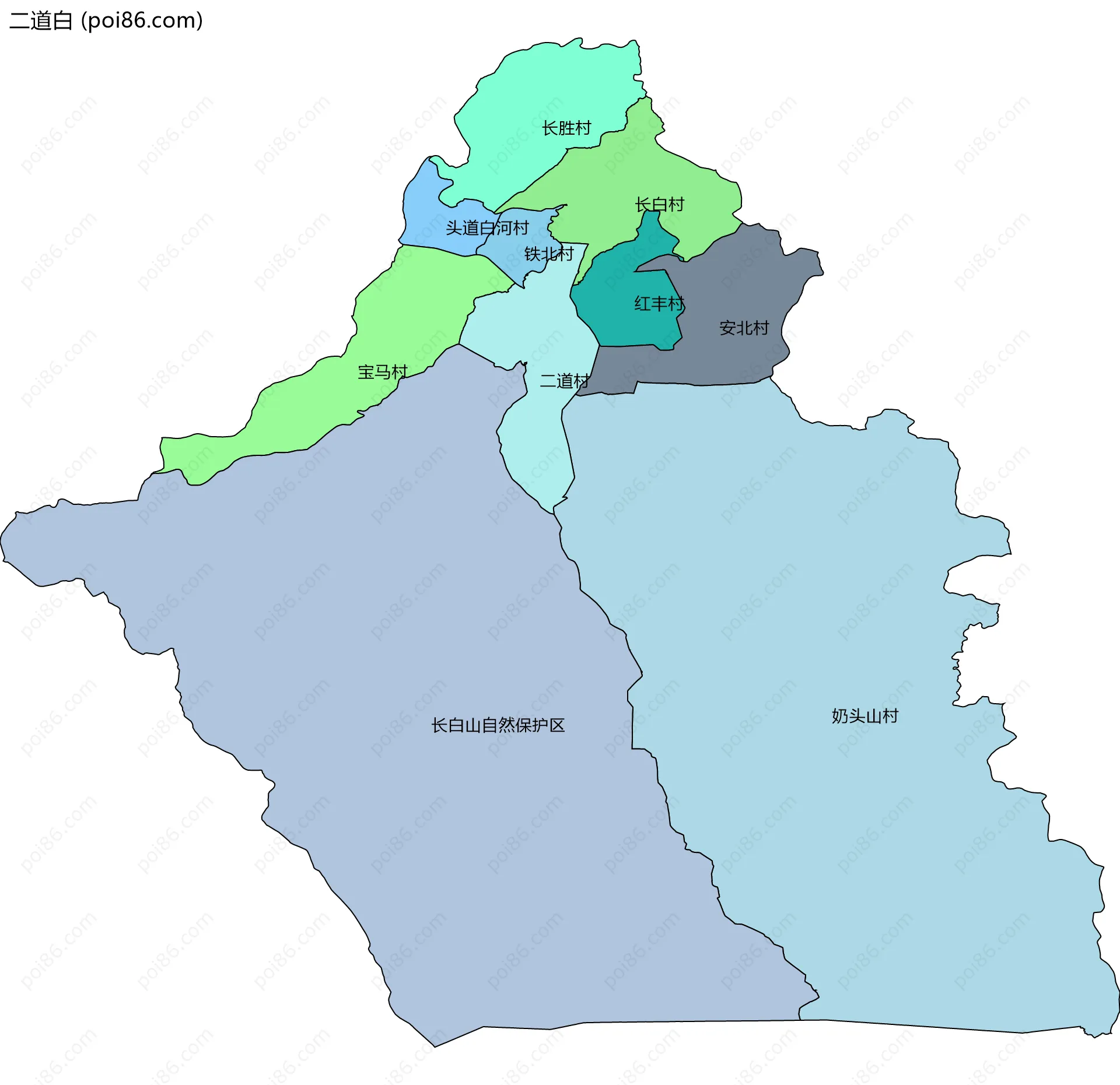 二道白边界地图(五级行政区划)