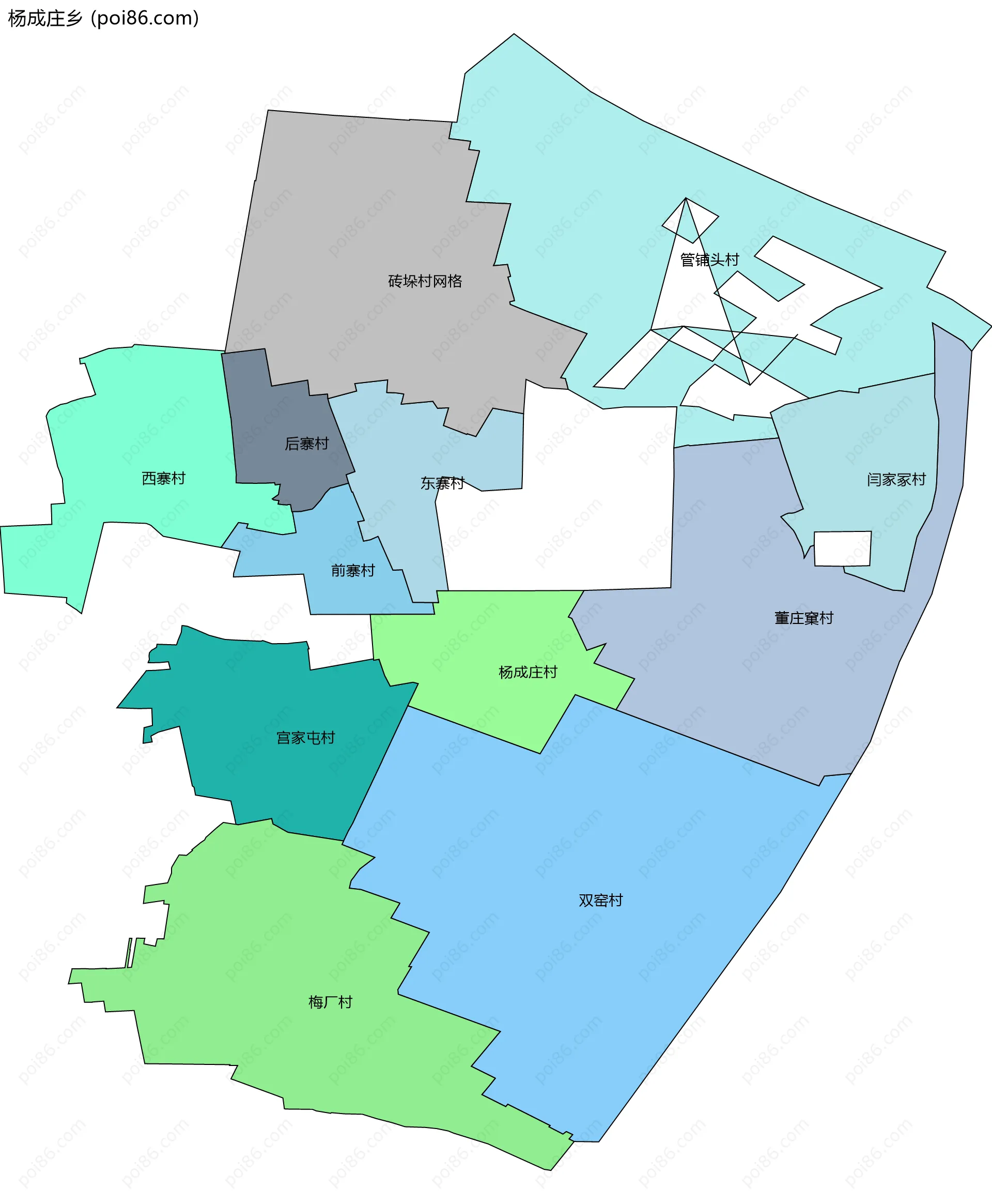 杨成庄乡边界地图(五级行政区划)