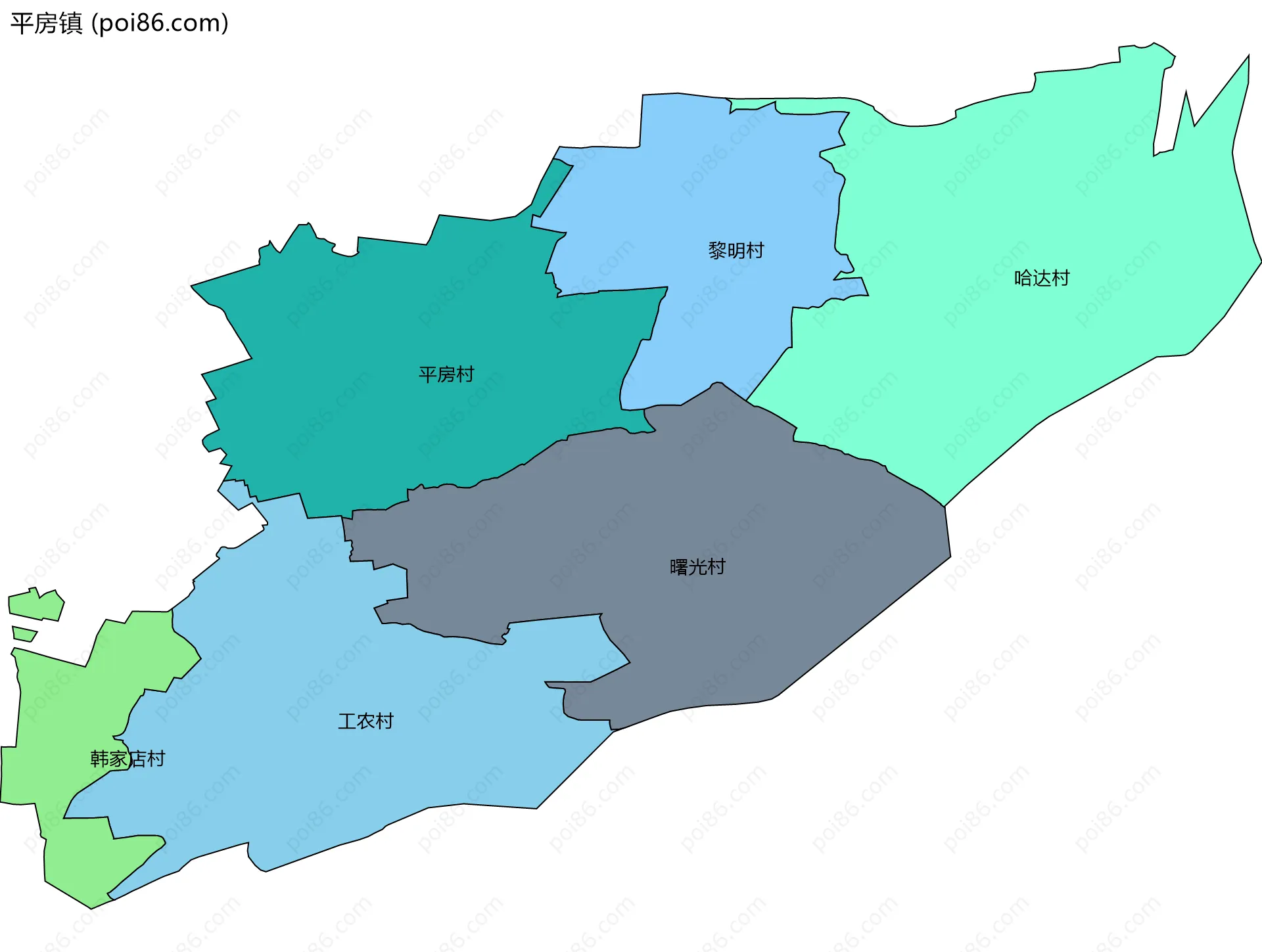 平房镇边界地图(五级行政区划)