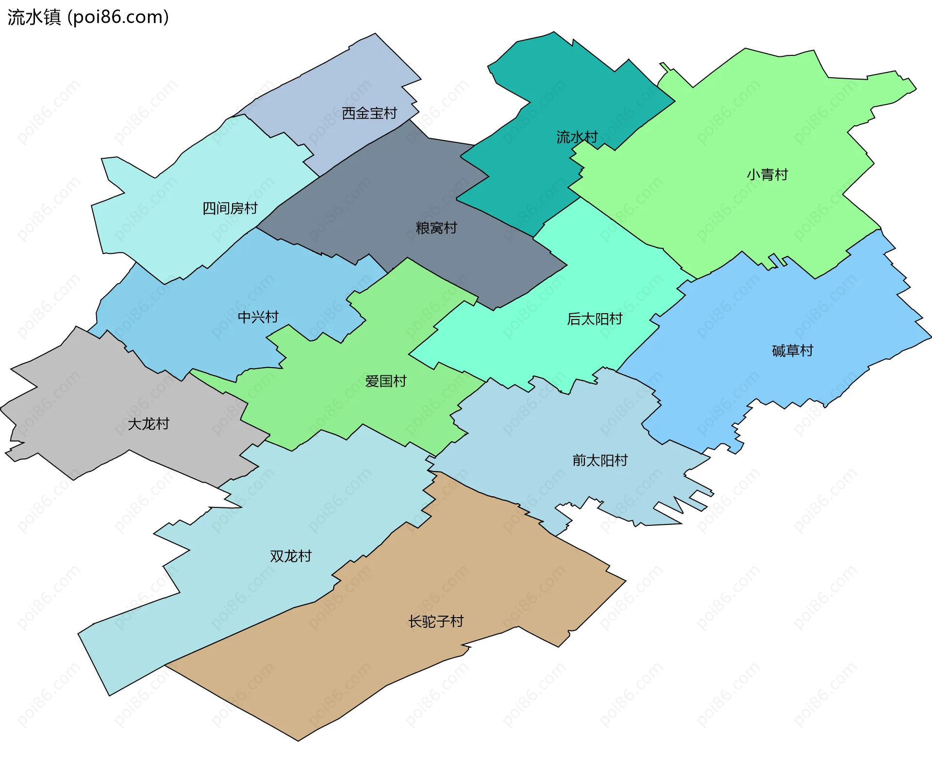 流水镇边界地图(五级行政区划)