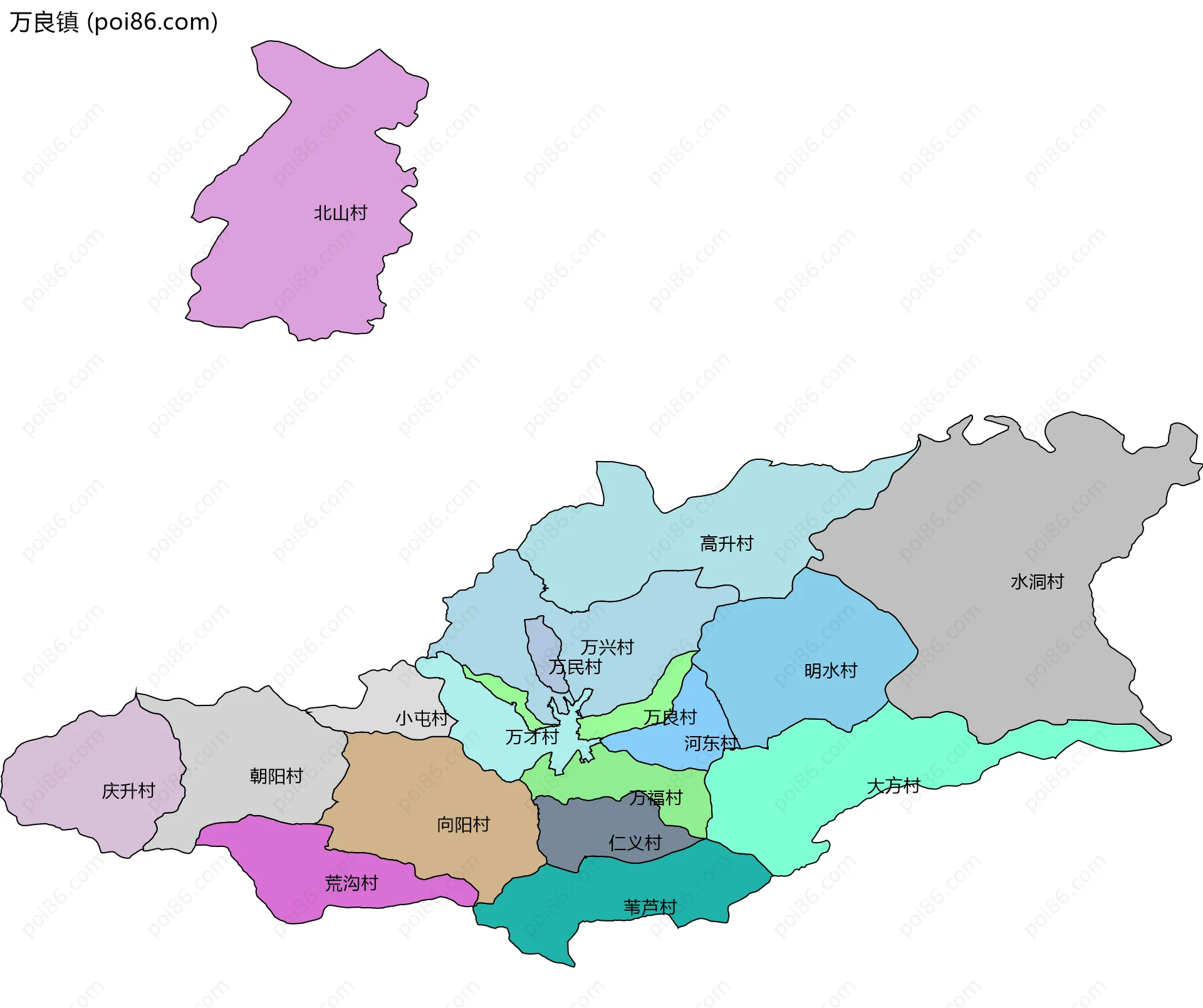 万良镇边界地图(五级行政区划)