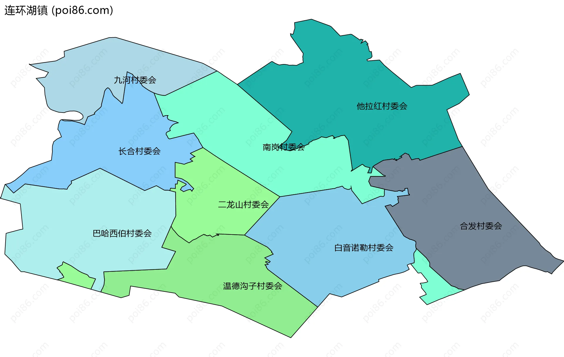 连环湖镇边界地图(五级行政区划)