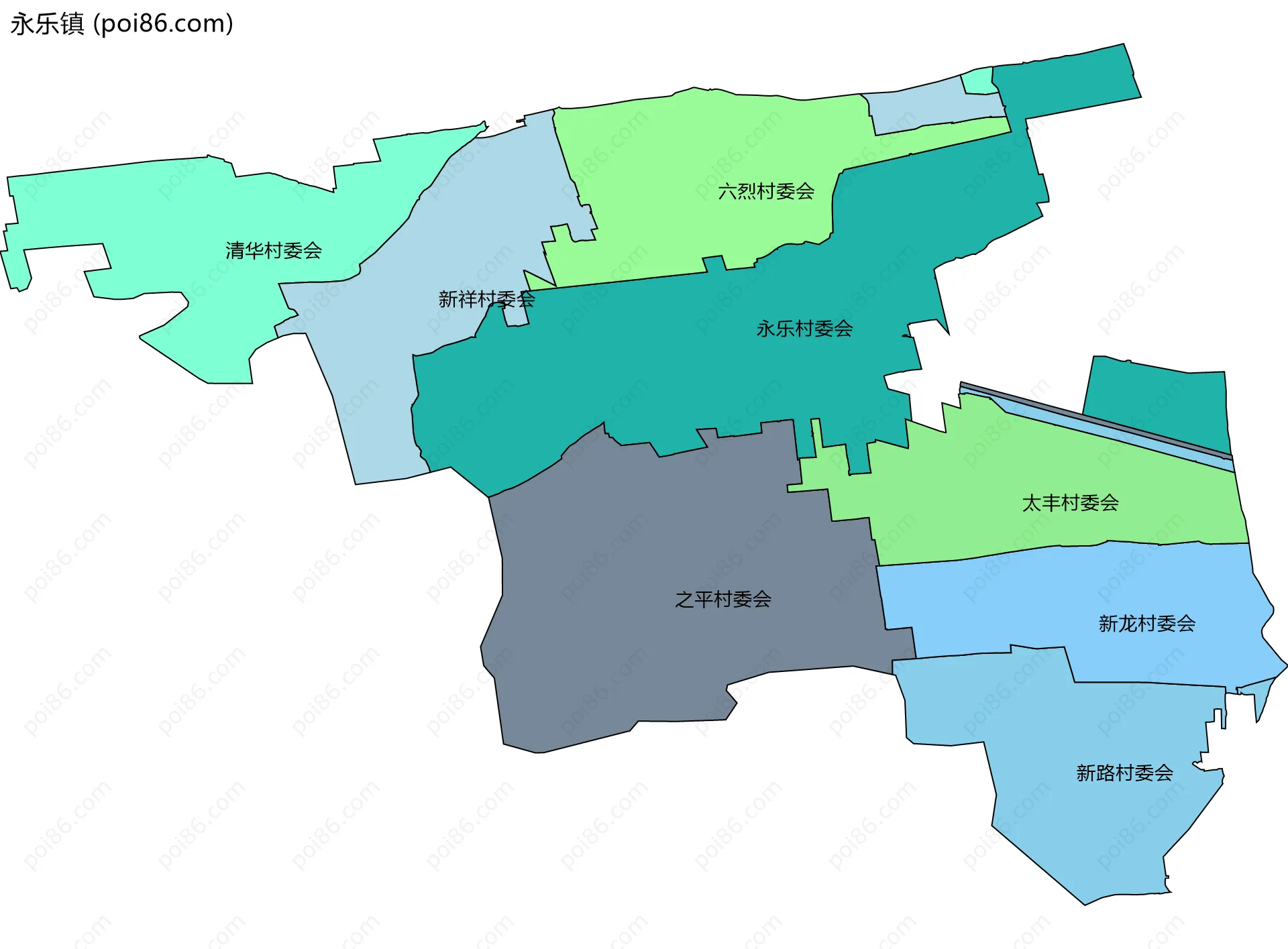 永乐镇边界地图(五级行政区划)