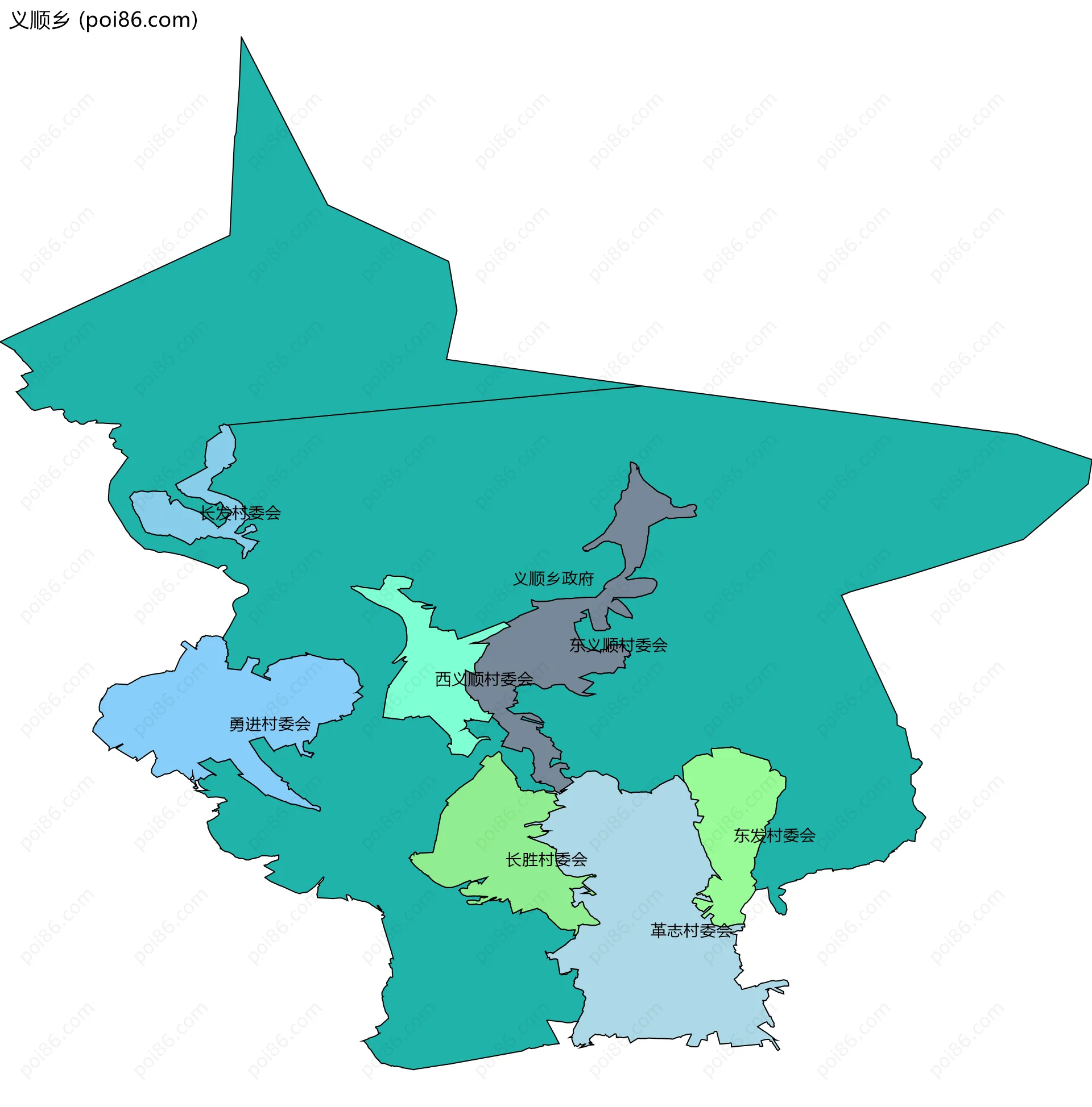 义顺乡边界地图(五级行政区划)