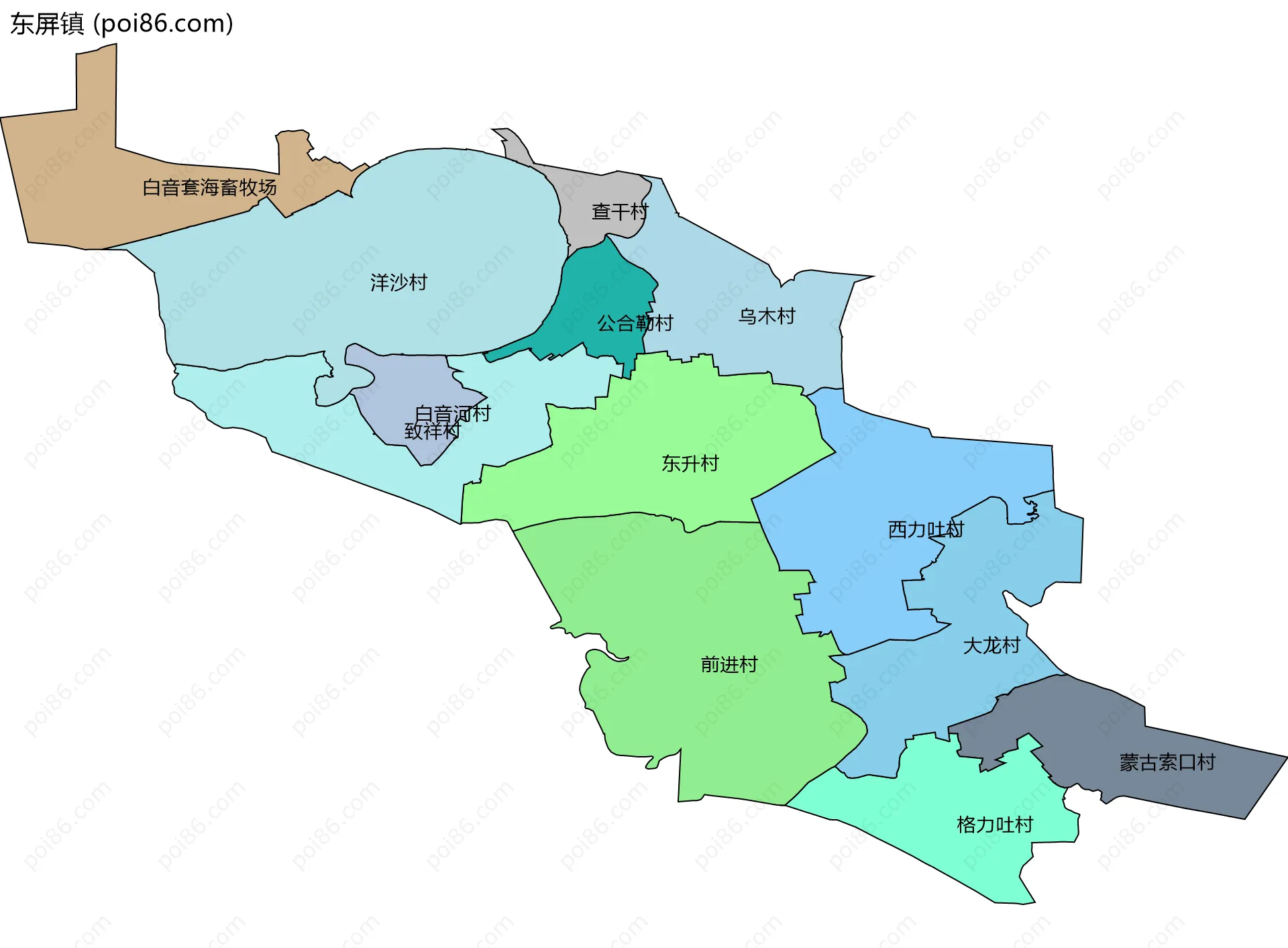 东屏镇边界地图(五级行政区划)