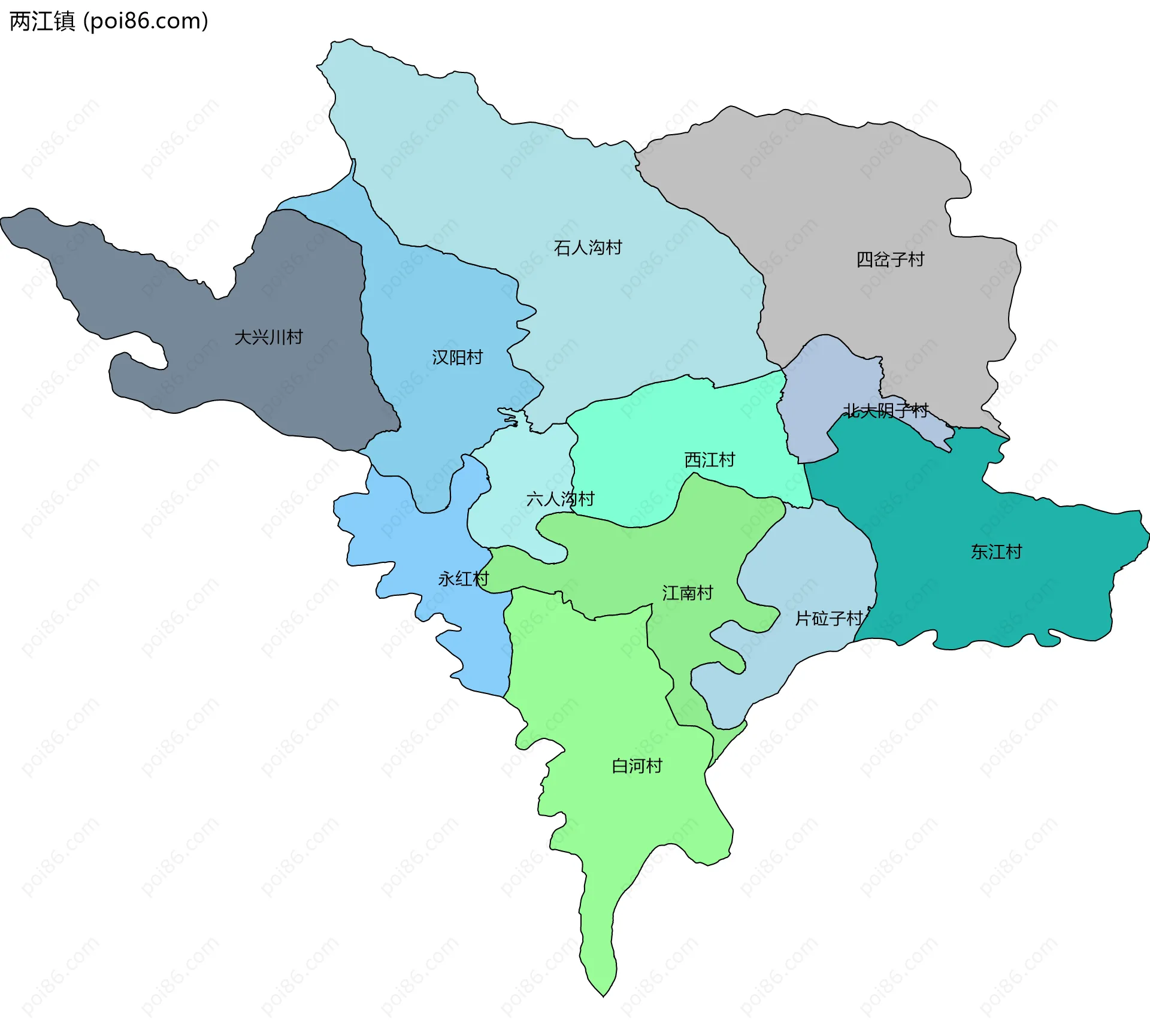 两江镇边界地图(五级行政区划)