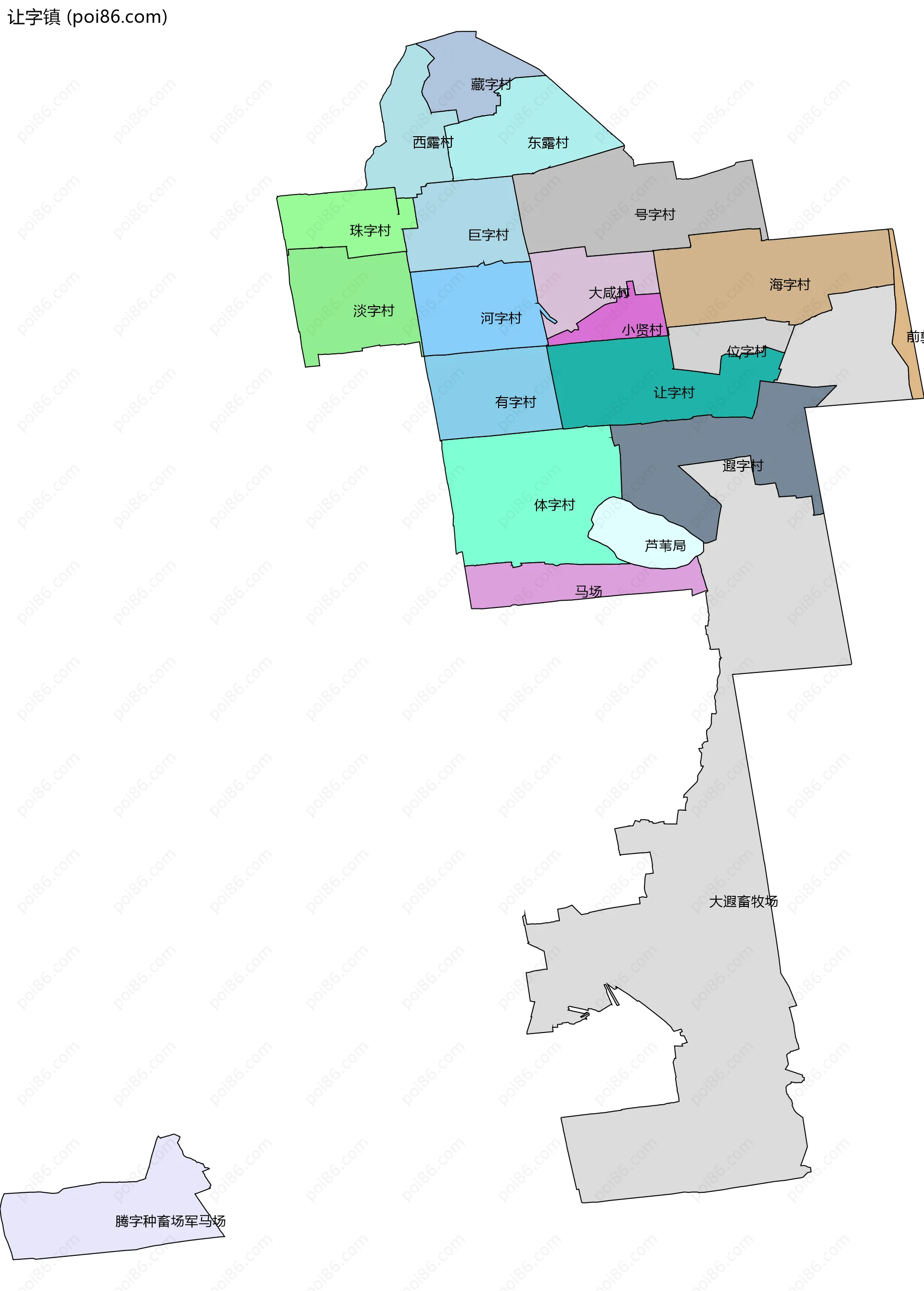 让字镇边界地图(五级行政区划)