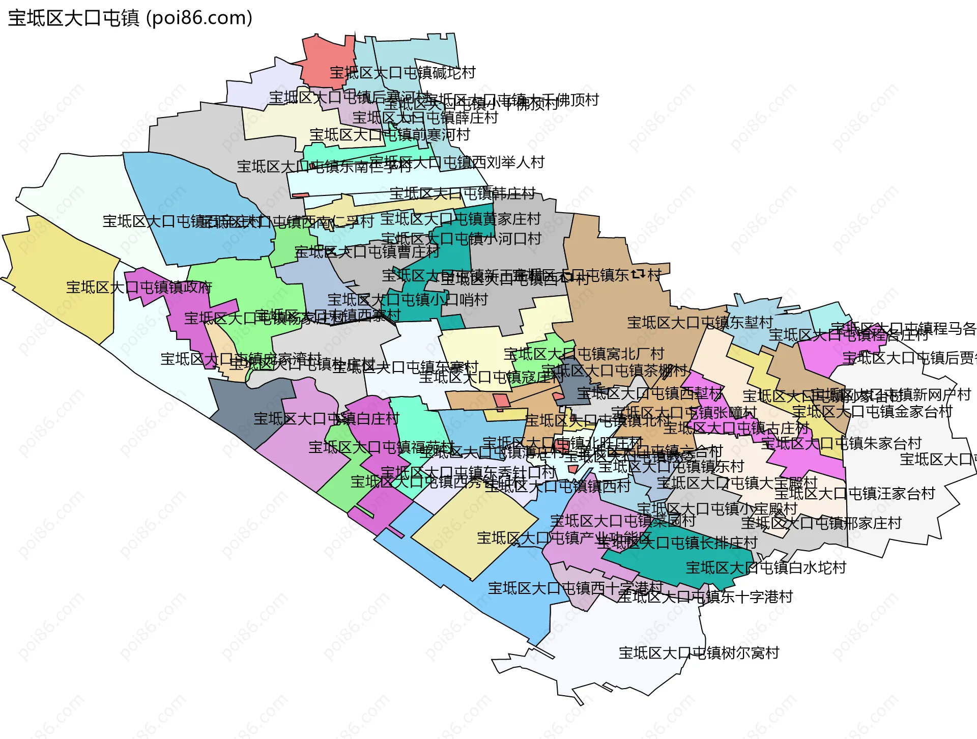 宝坻区大口屯镇边界地图(五级行政区划)