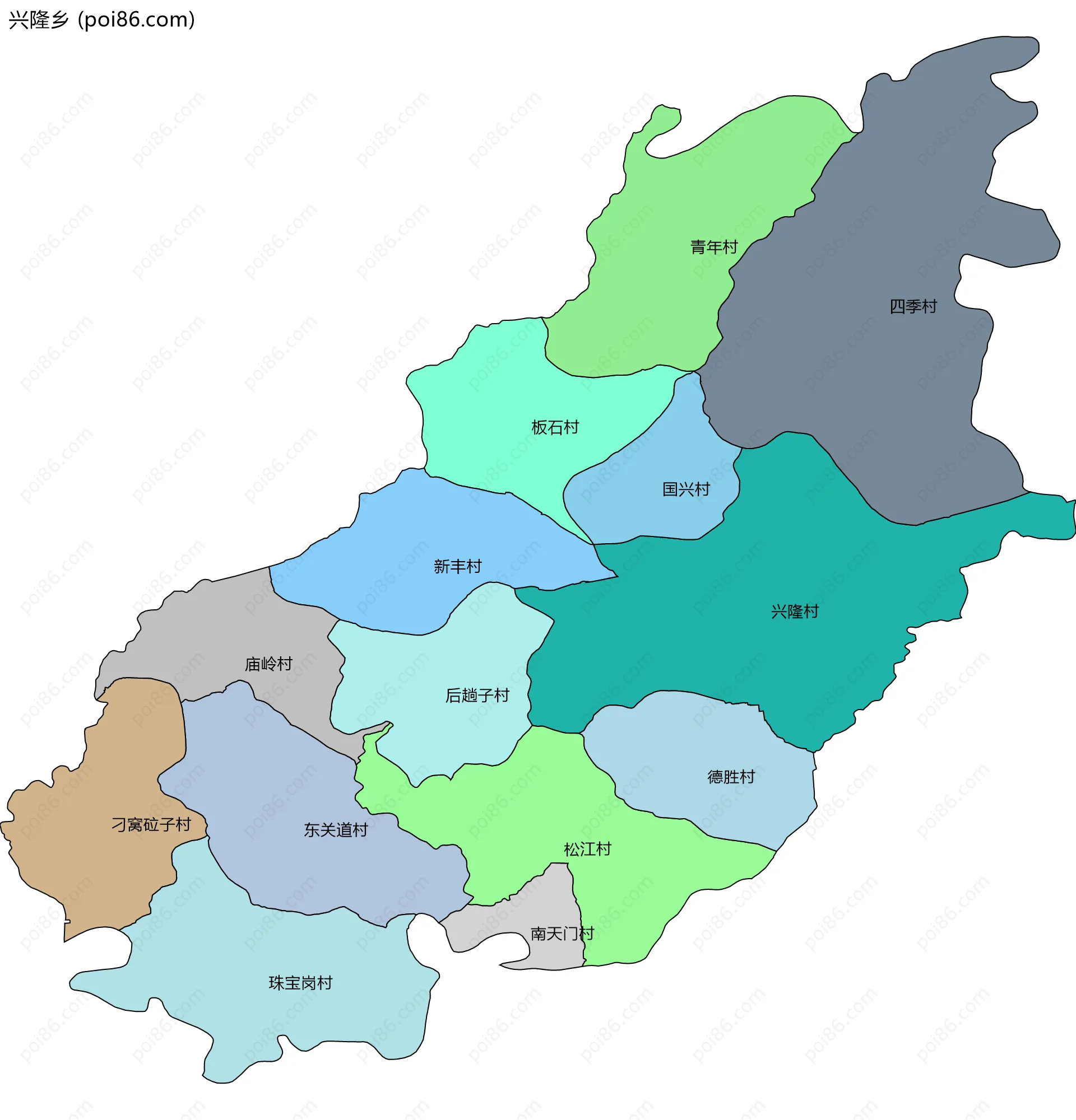 兴隆乡边界地图(五级行政区划)