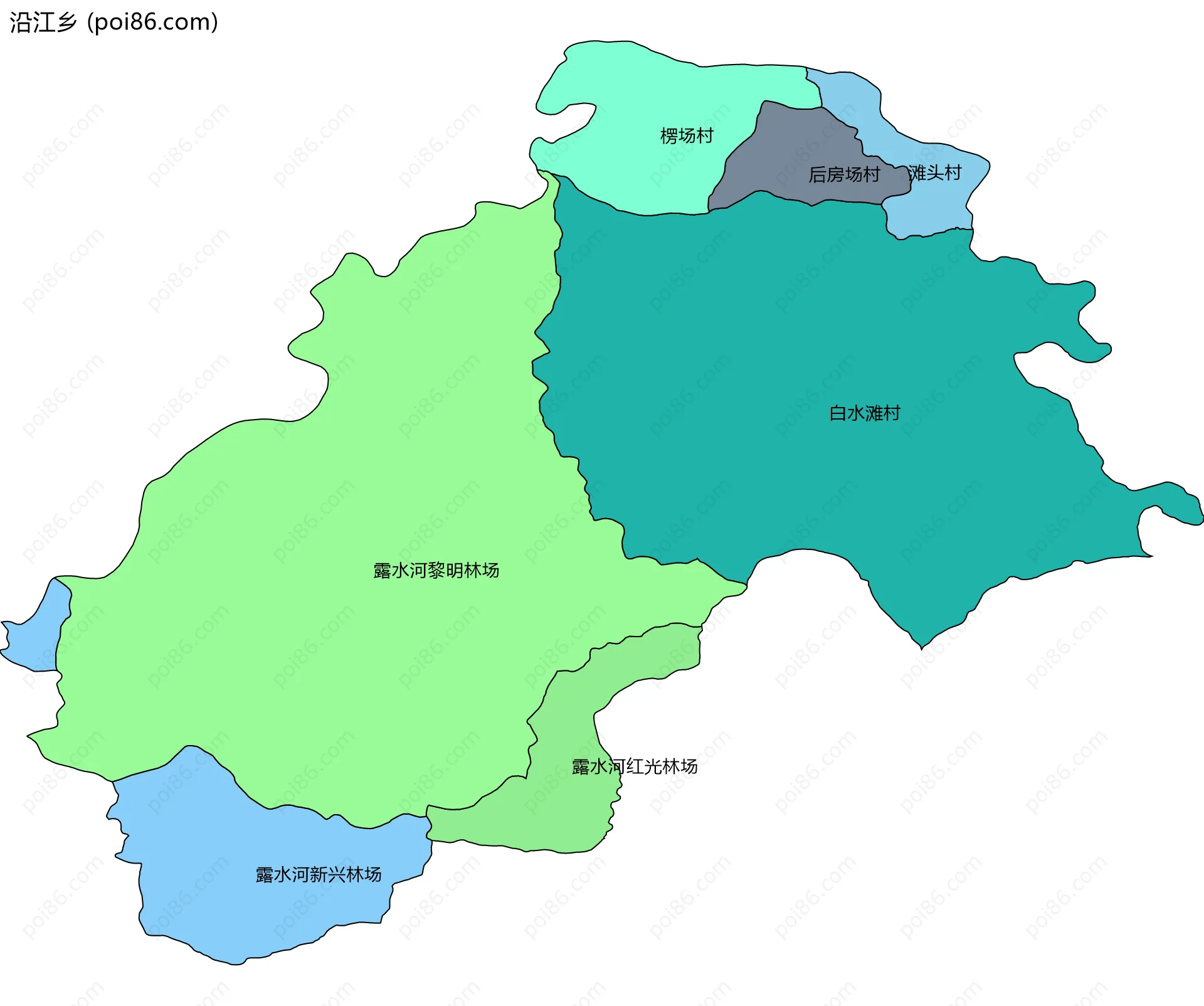 沿江乡边界地图(五级行政区划)