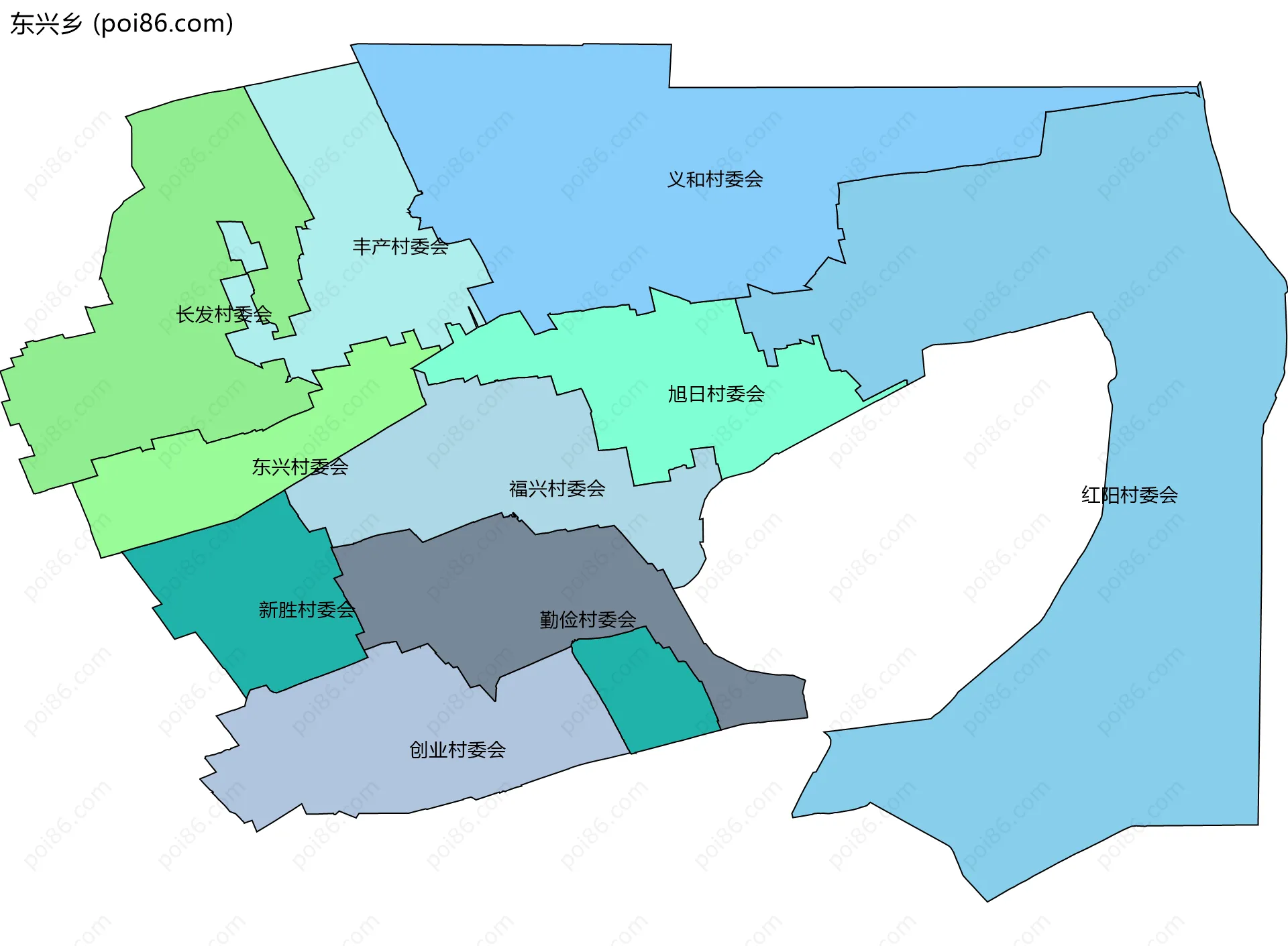 东兴乡边界地图(五级行政区划)