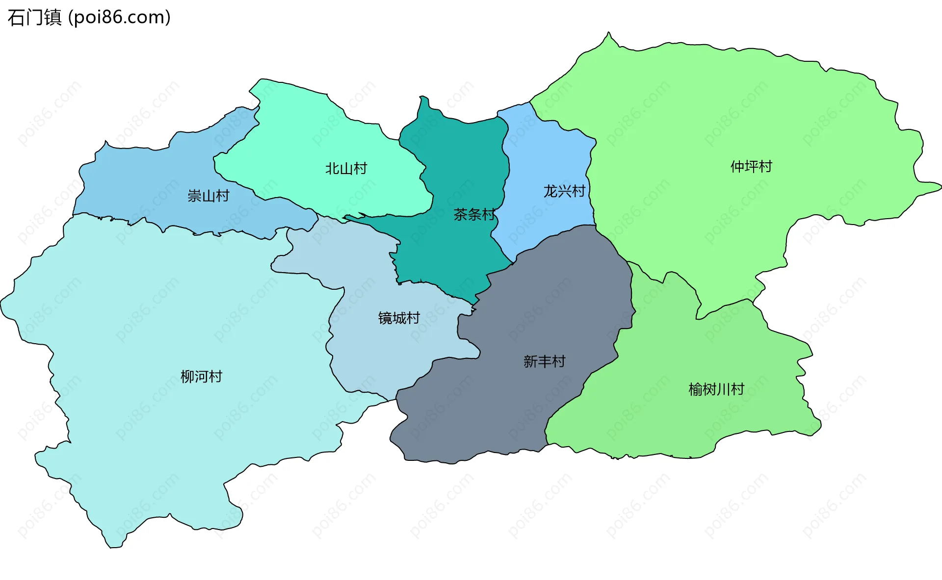 石门镇边界地图(五级行政区划)