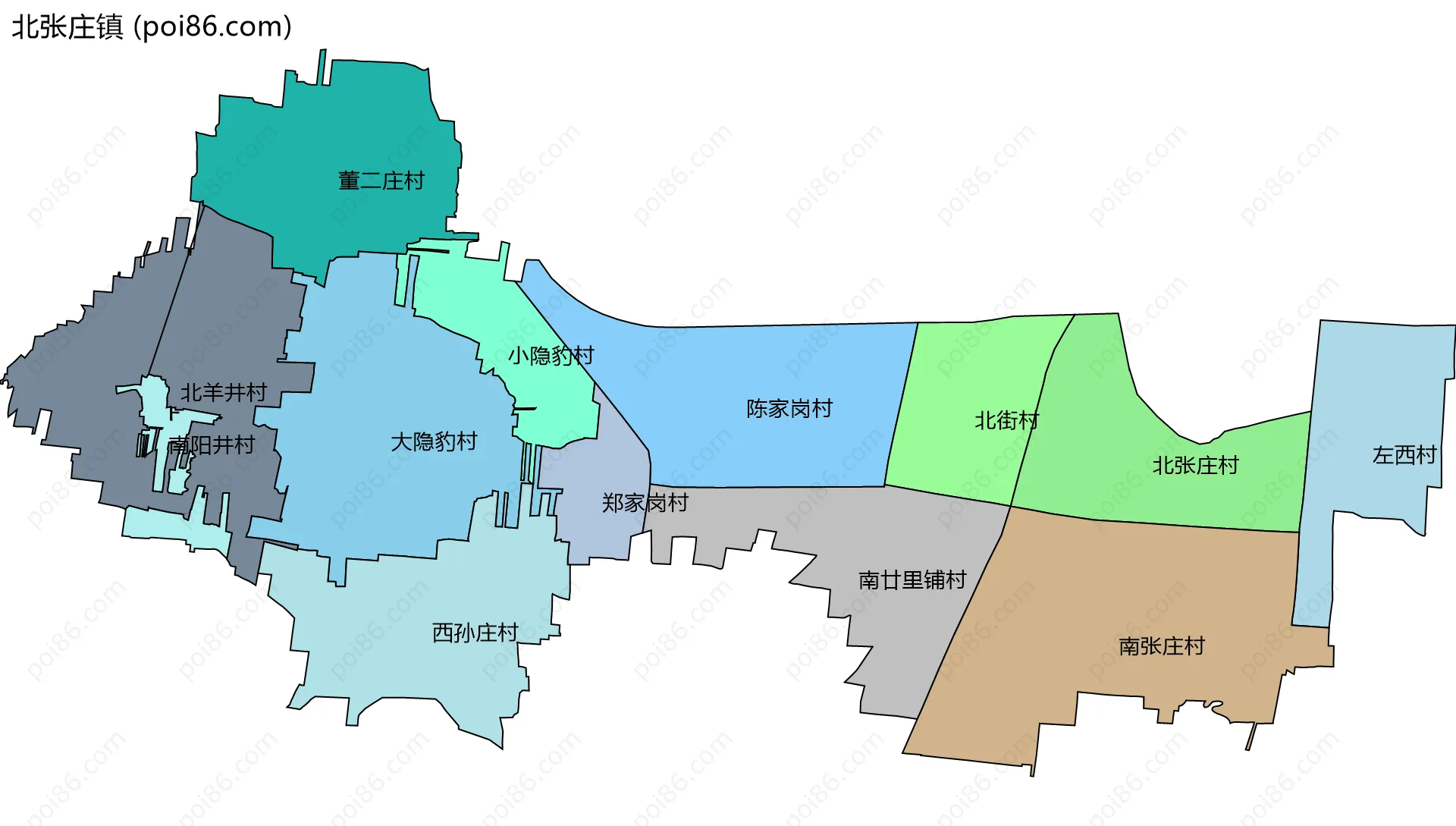 北张庄镇边界地图(五级行政区划)