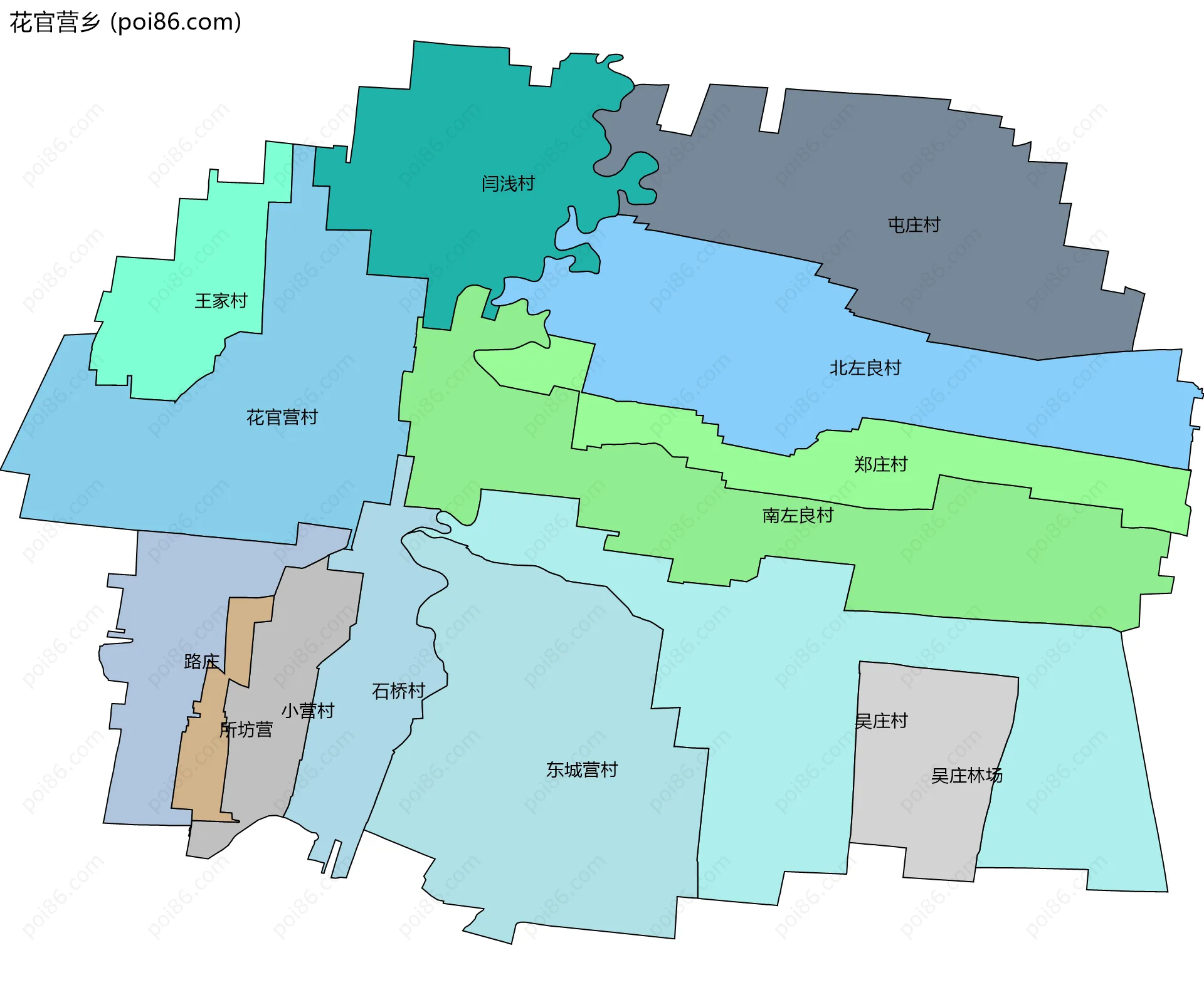 花官营乡边界地图(五级行政区划)