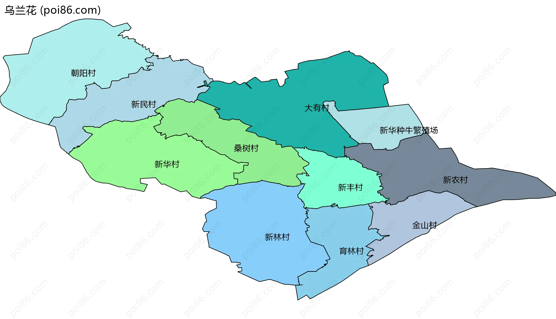 乌兰花边界地图(五级行政区划)