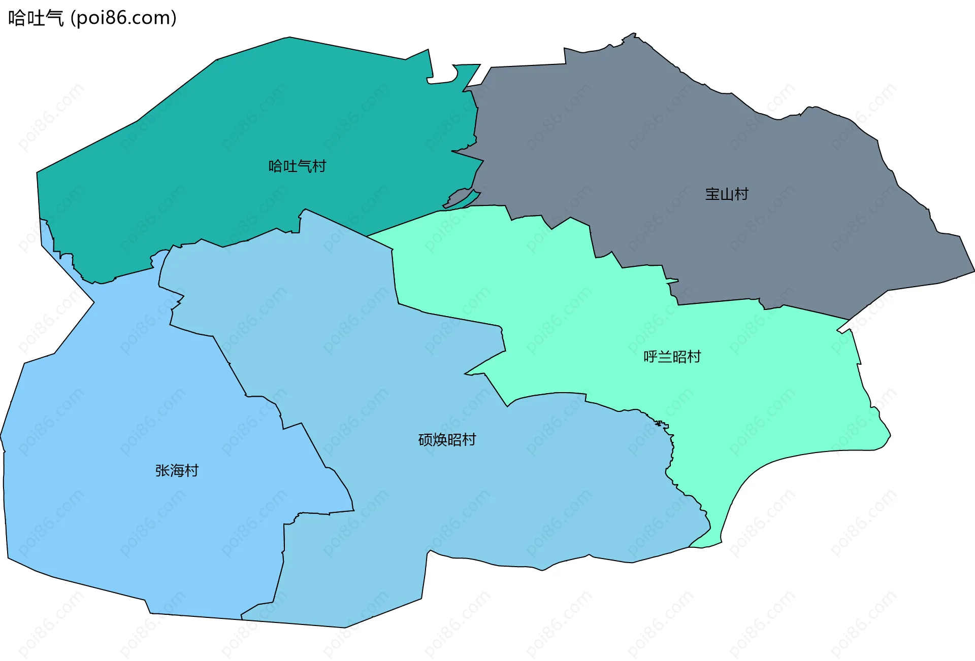 哈吐气边界地图(五级行政区划)