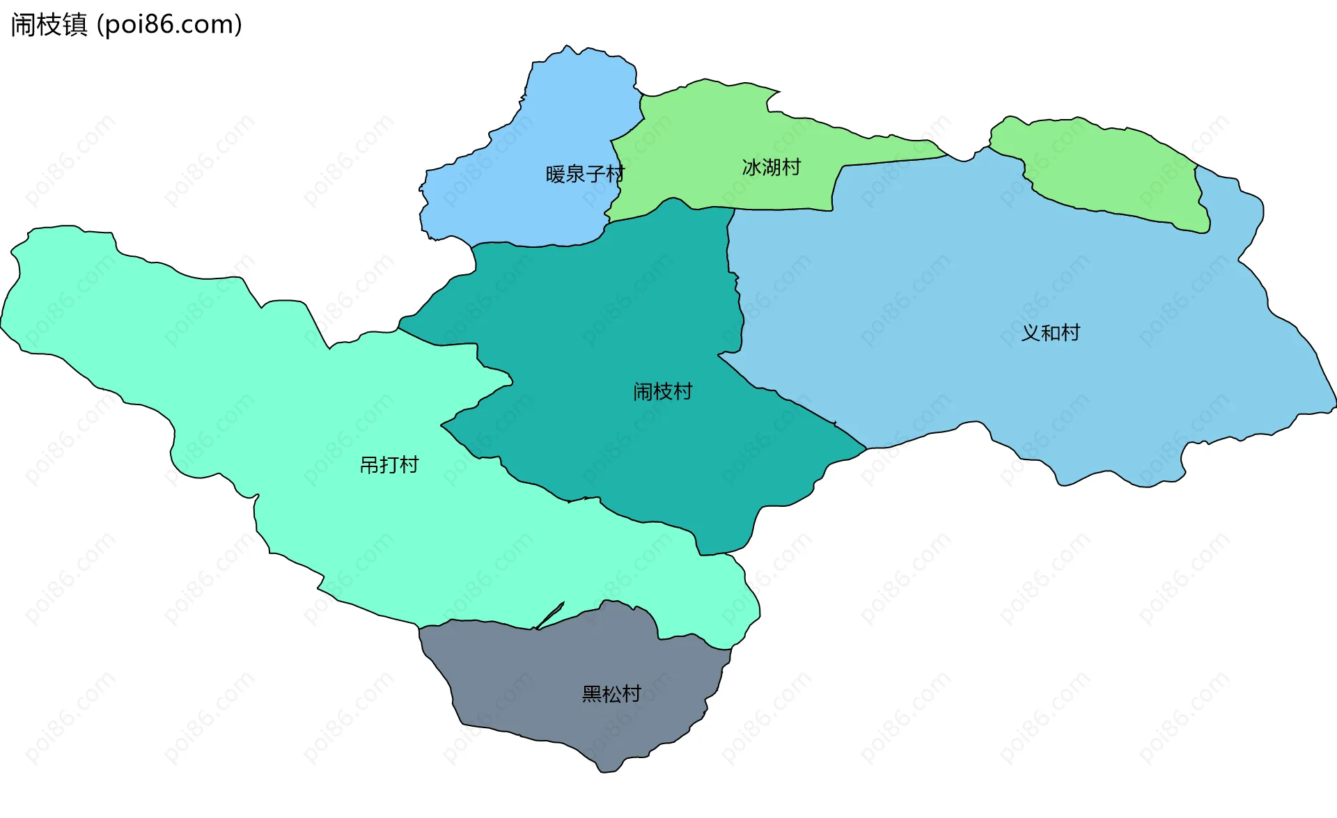闹枝镇边界地图(五级行政区划)