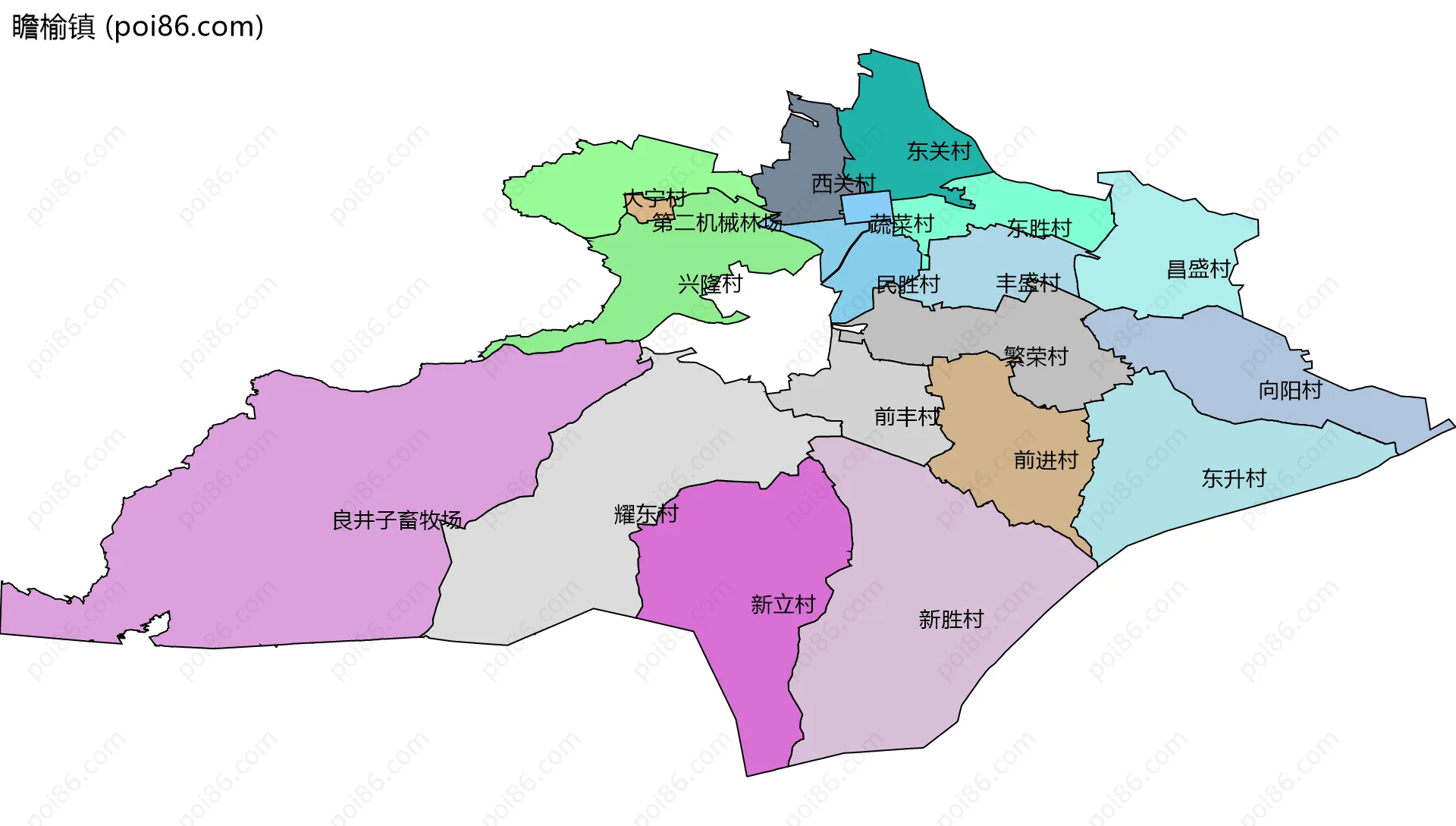 瞻榆镇边界地图(五级行政区划)