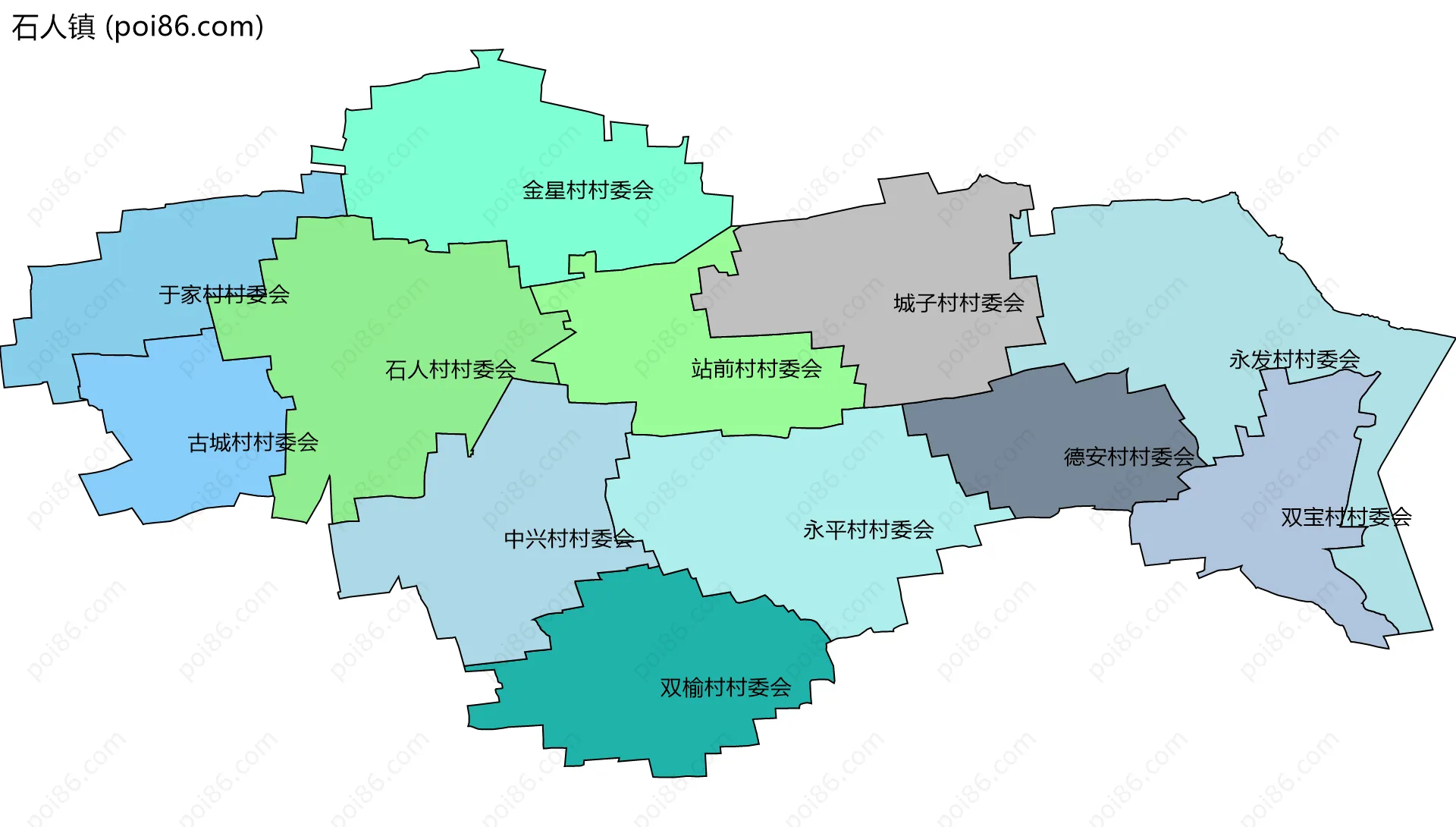 石人镇边界地图(五级行政区划)