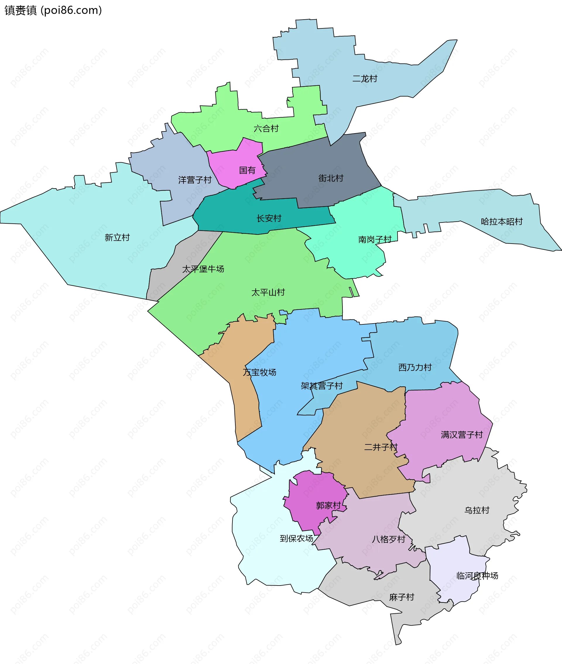 镇赉镇边界地图(五级行政区划)