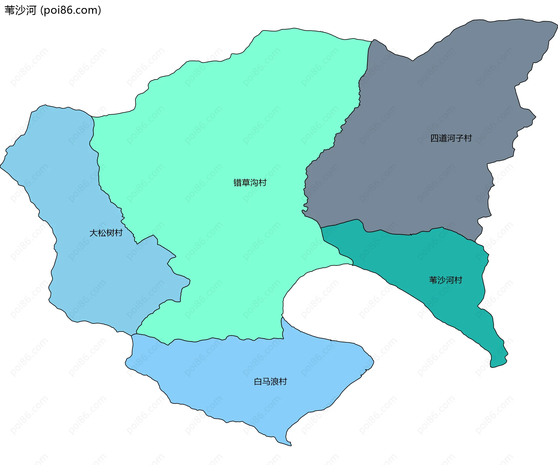 苇沙河边界地图(五级行政区划)