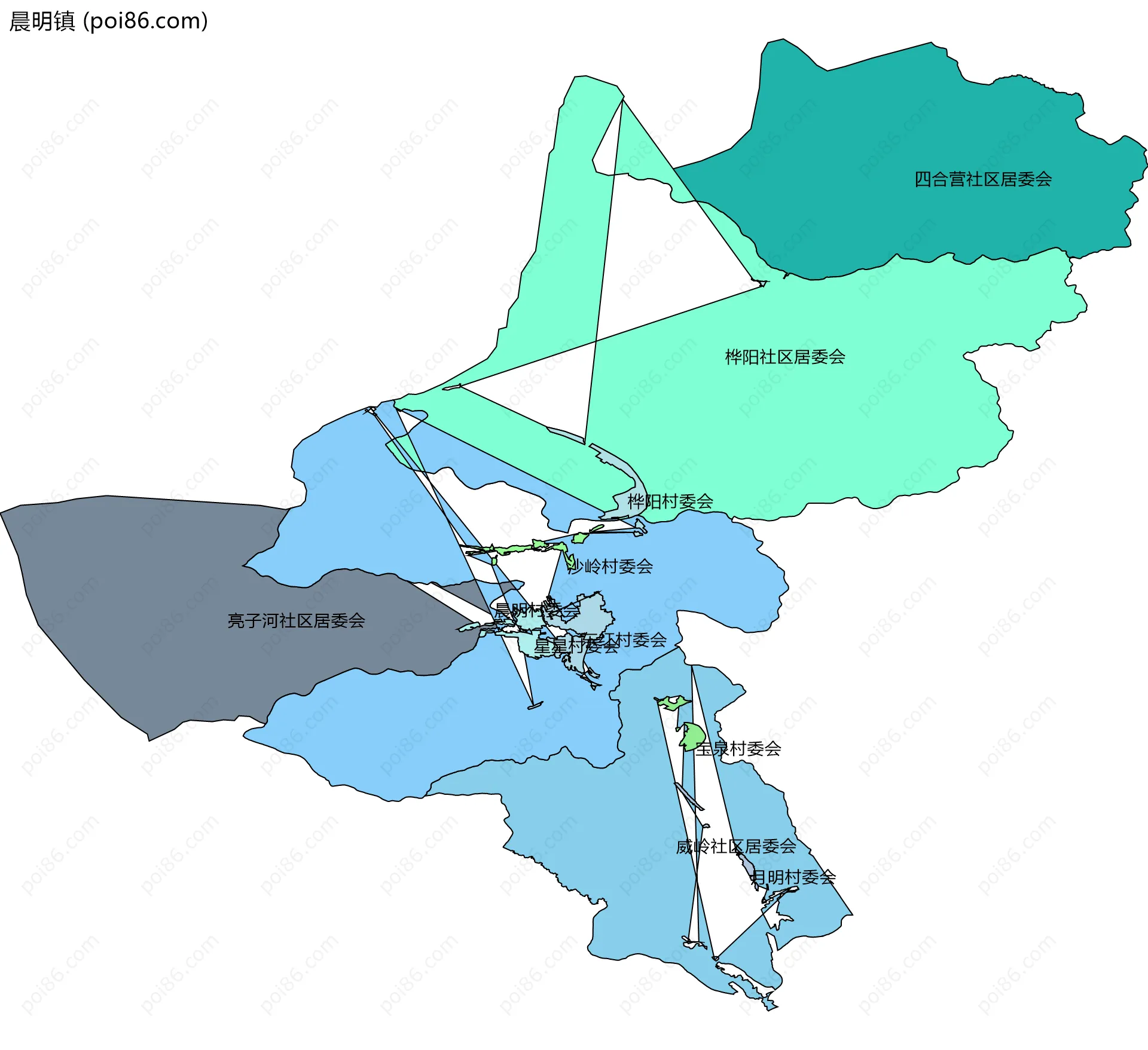 晨明镇边界地图(五级行政区划)