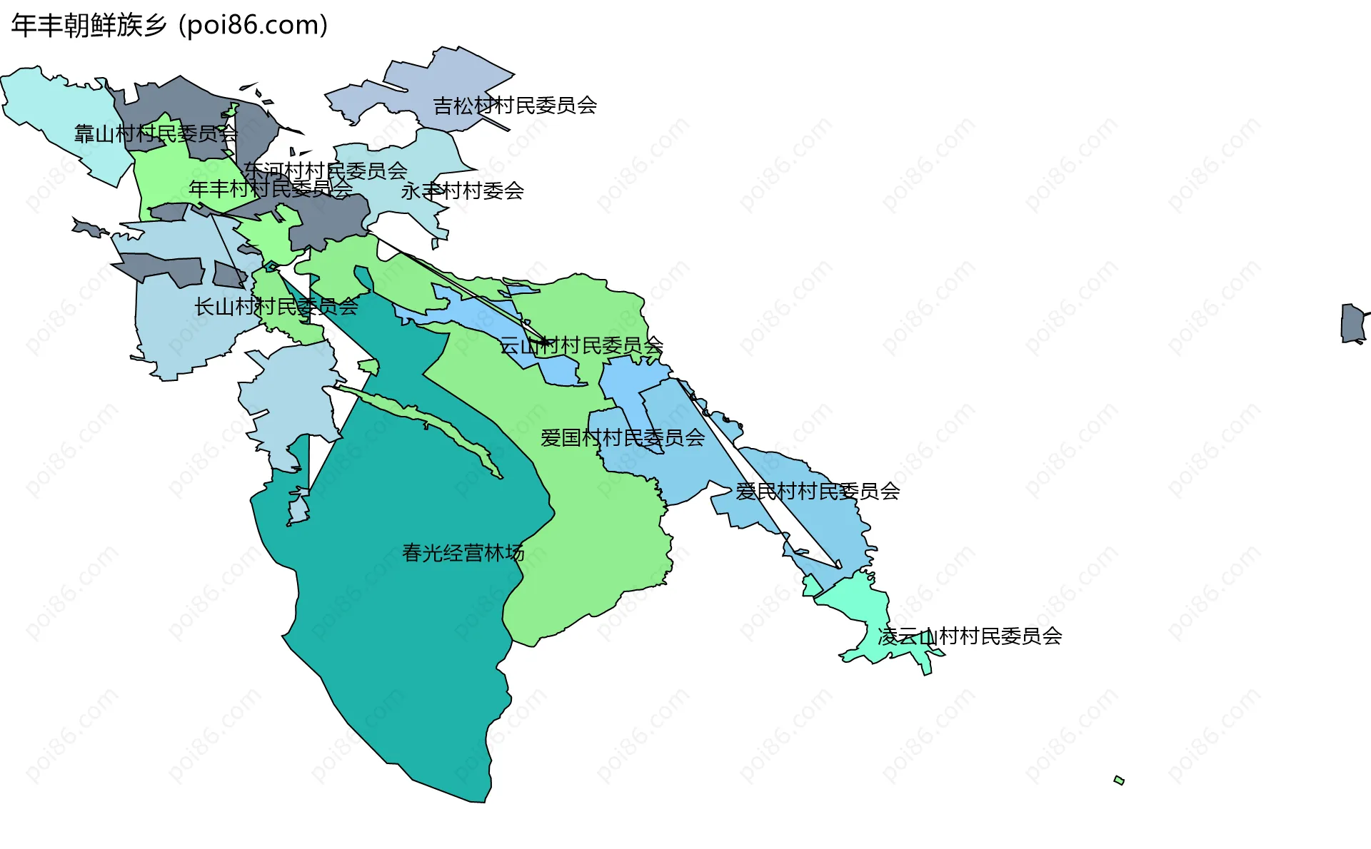 年丰朝鲜族乡边界地图(五级行政区划)