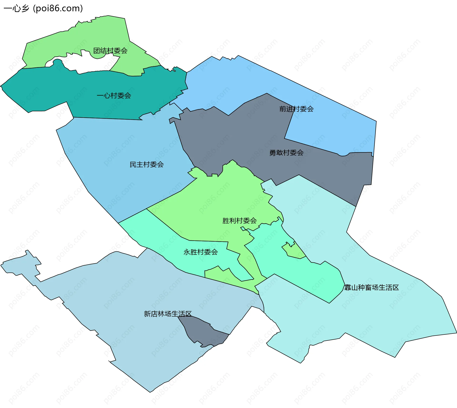 一心乡边界地图(五级行政区划)
