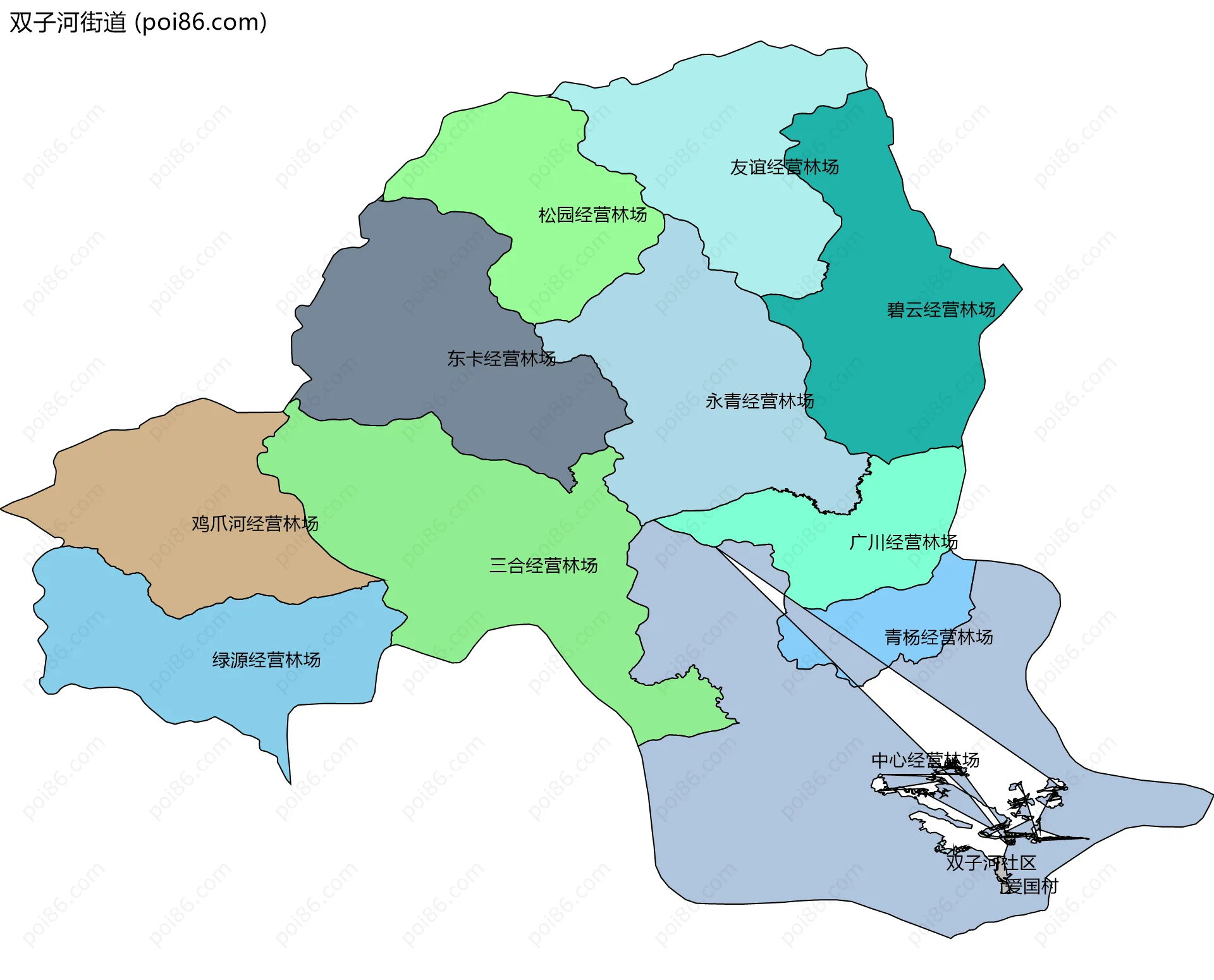 双子河街道边界地图(五级行政区划)