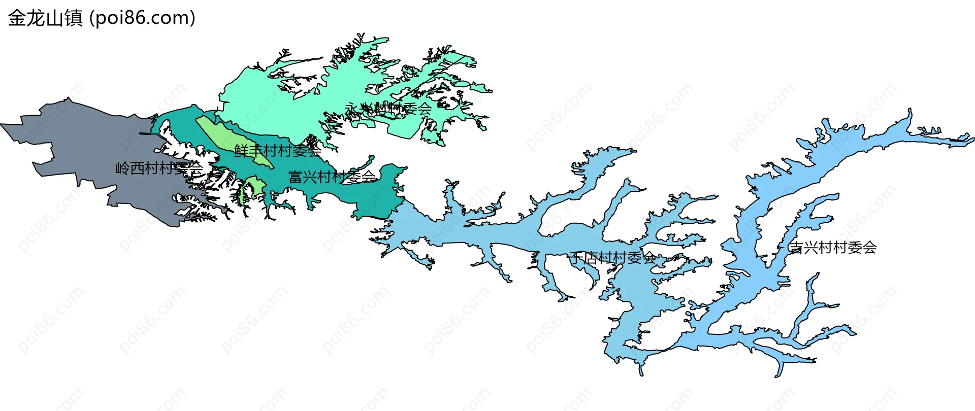 金龙山镇边界地图(五级行政区划)