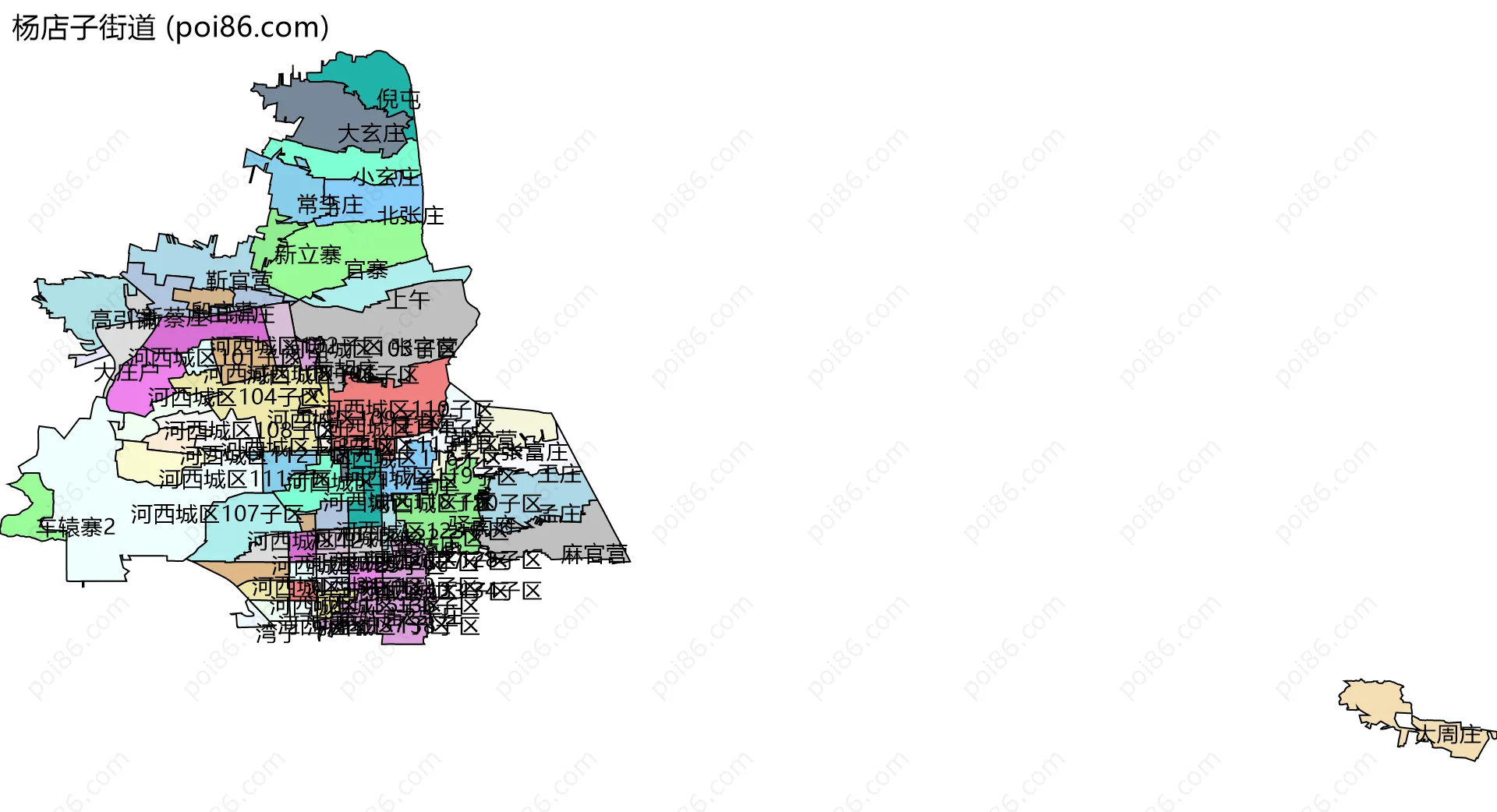杨店子街道边界地图(五级行政区划)