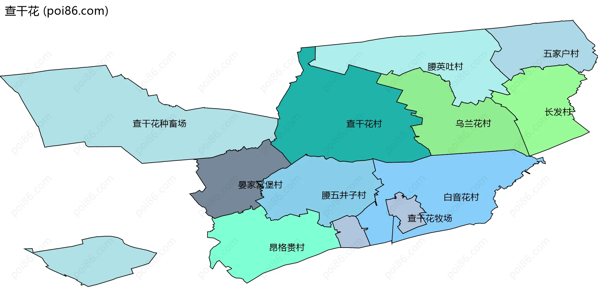 查干花边界地图(五级行政区划)