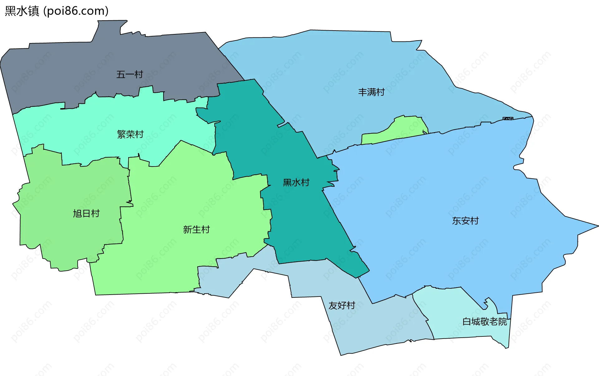 黑水镇边界地图(五级行政区划)