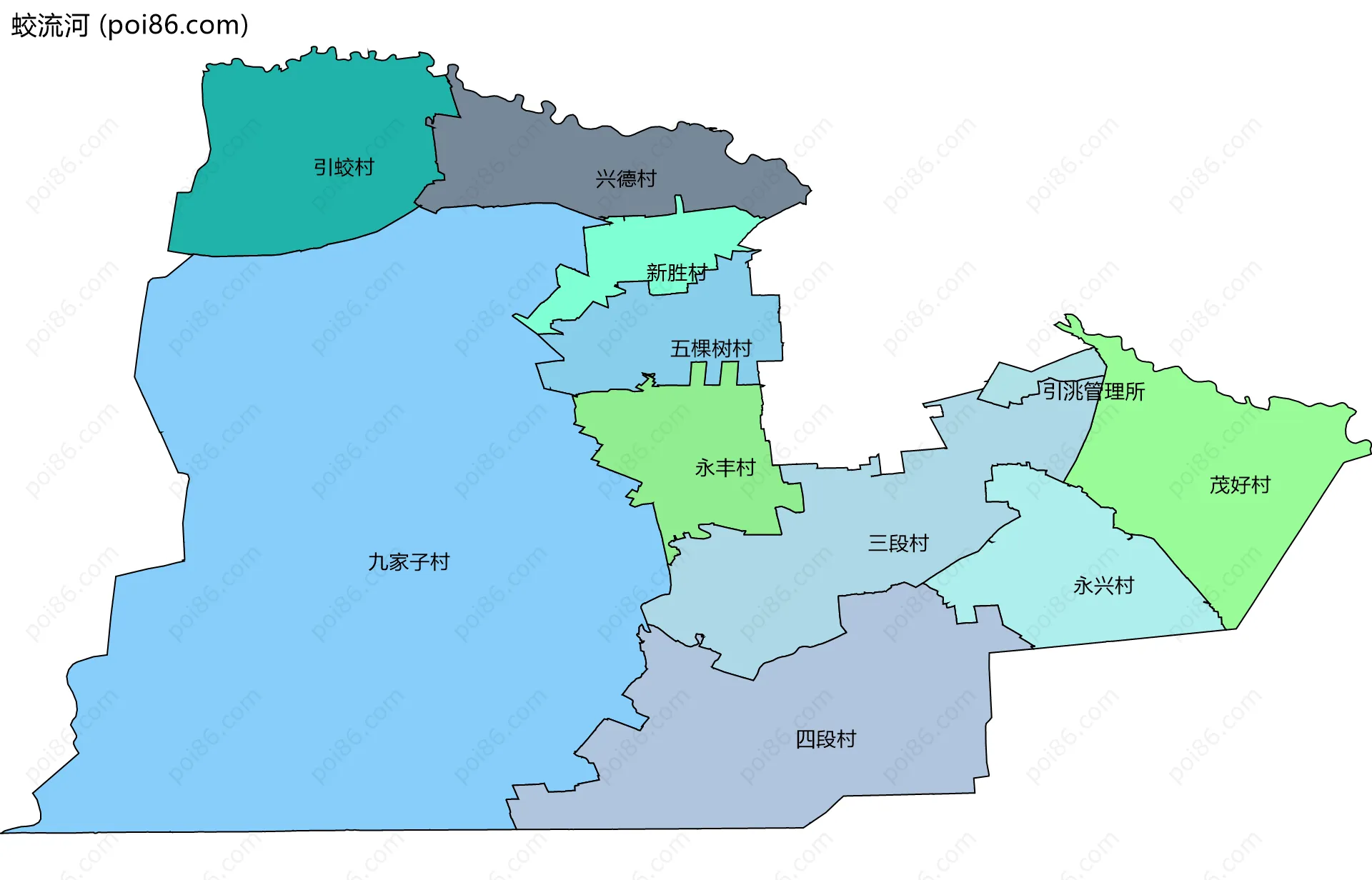 蛟流河边界地图(五级行政区划)