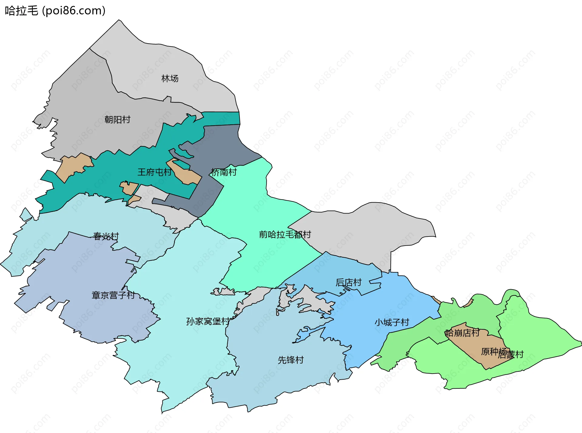 哈拉毛边界地图(五级行政区划)