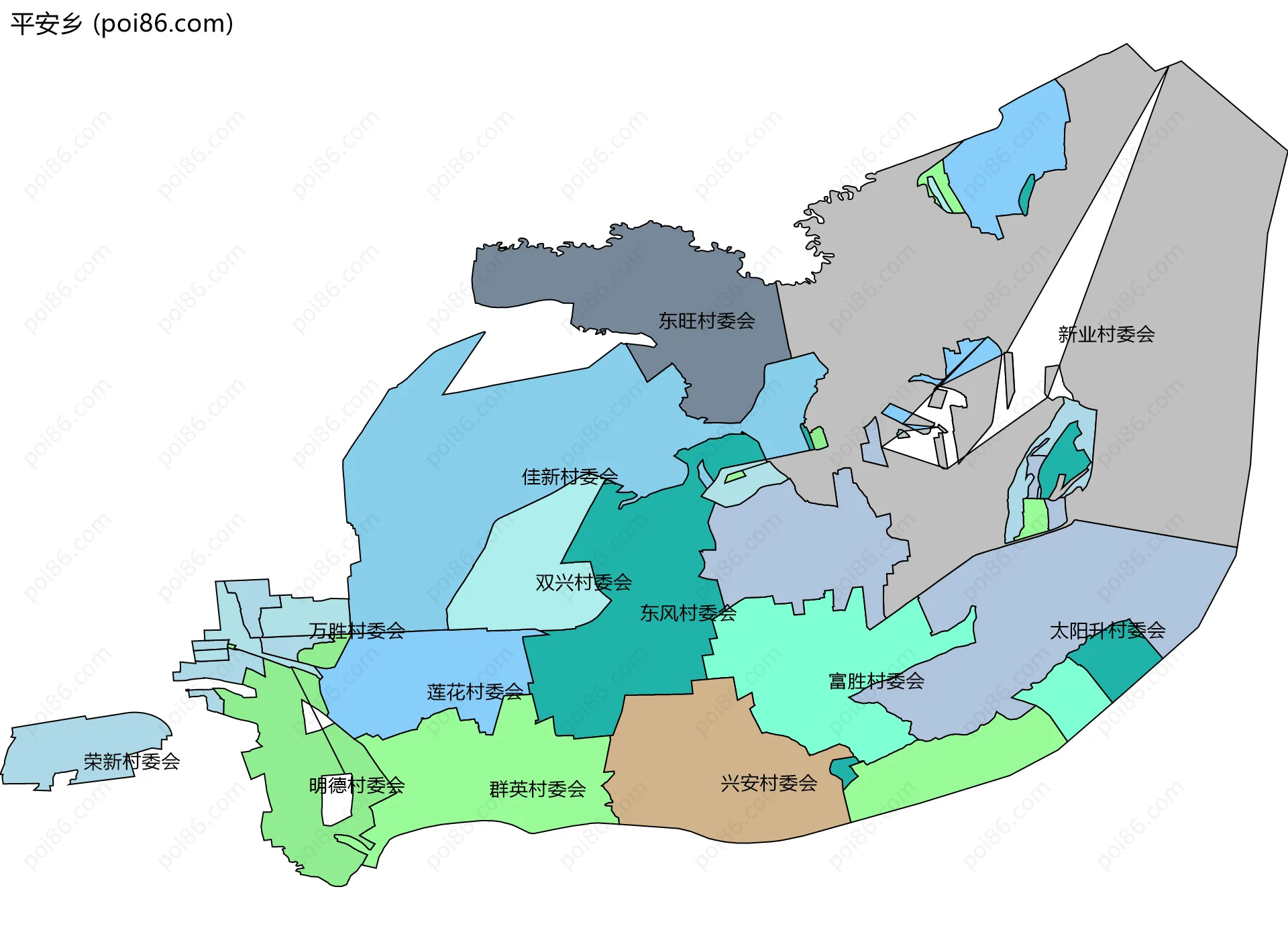 平安乡边界地图(五级行政区划)