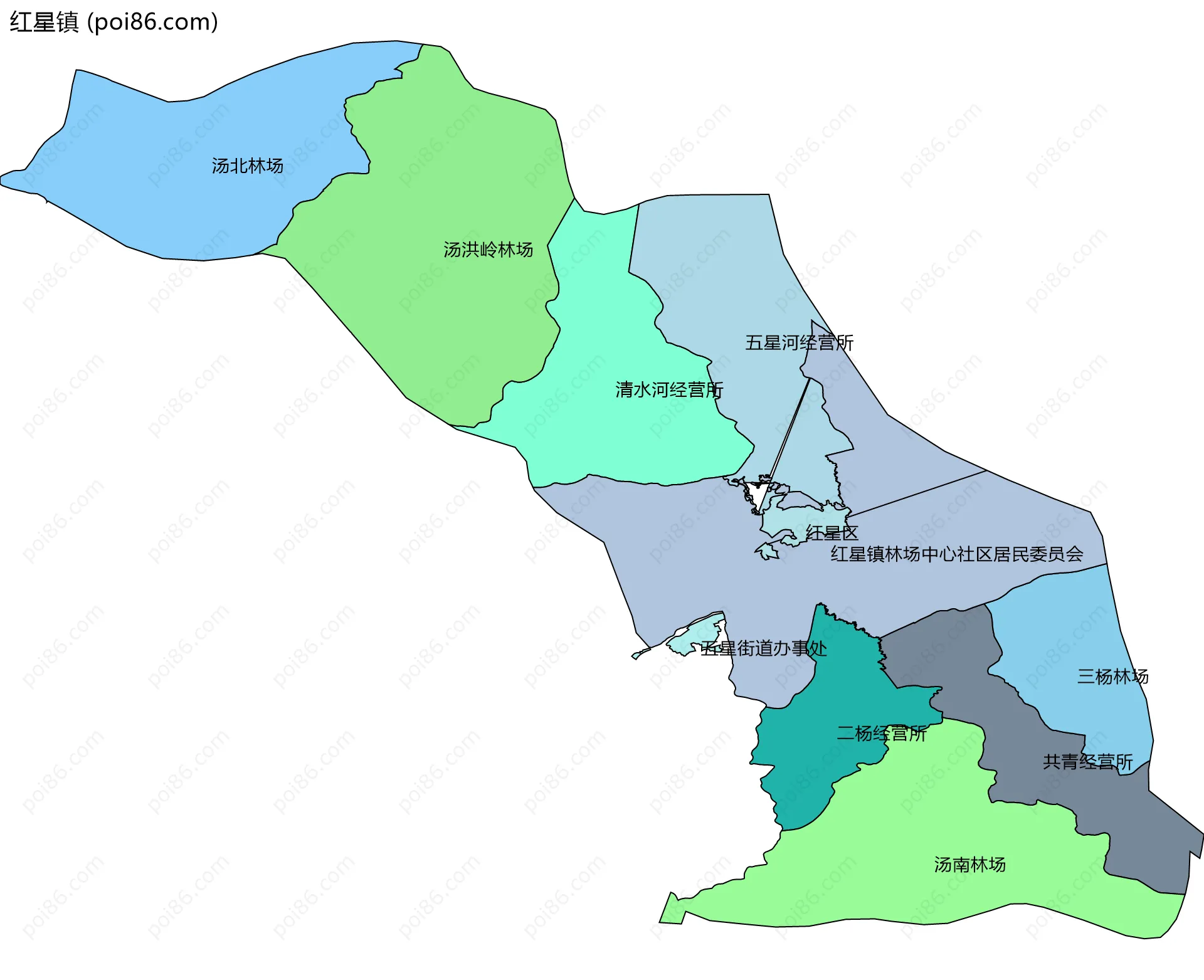 红星镇边界地图(五级行政区划)