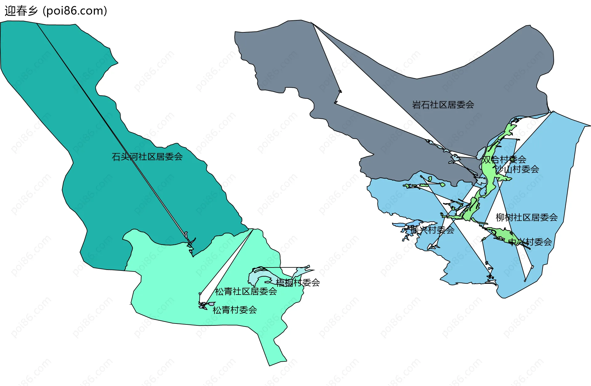 迎春乡边界地图(五级行政区划)