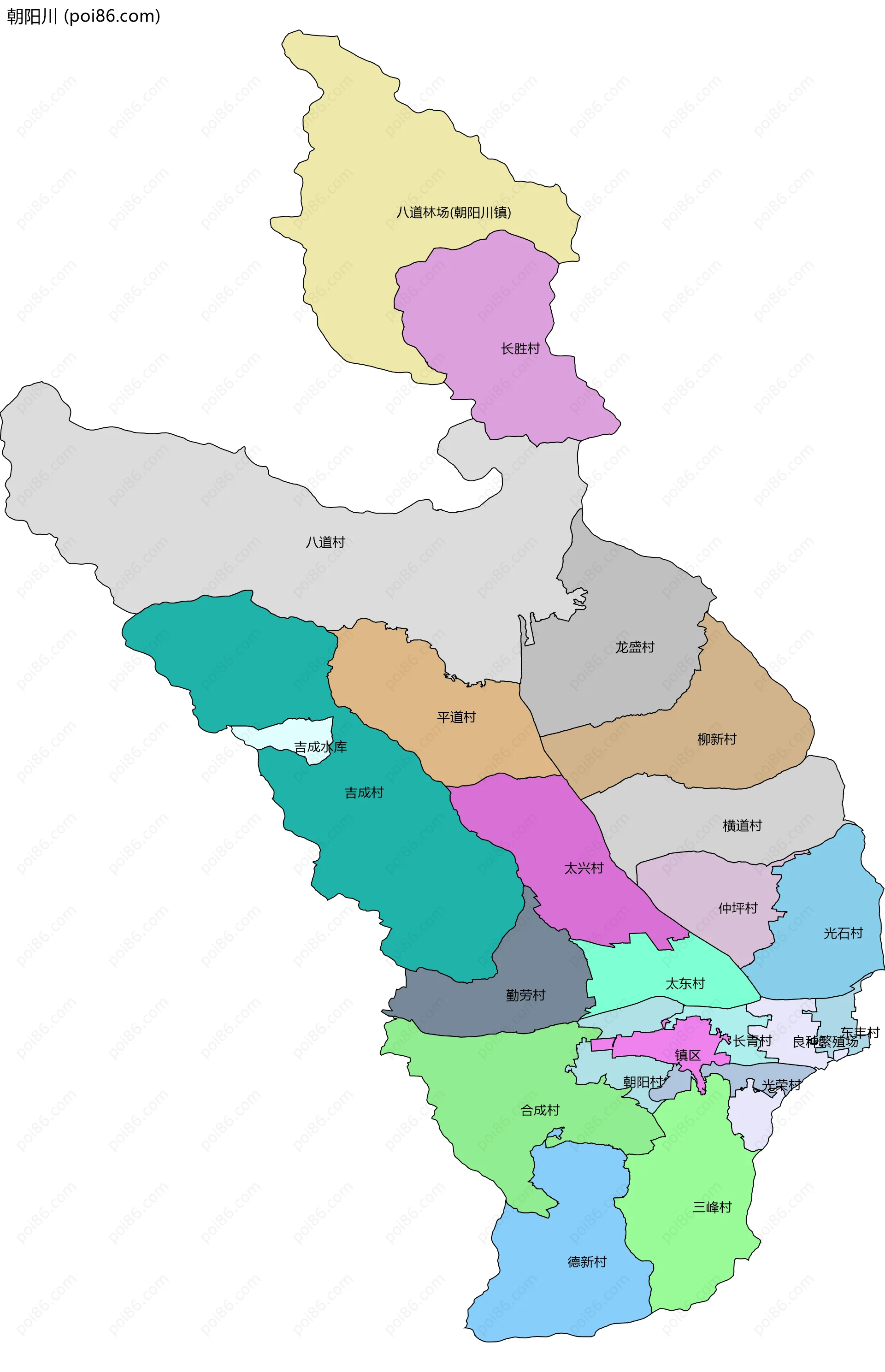 朝阳川边界地图(五级行政区划)