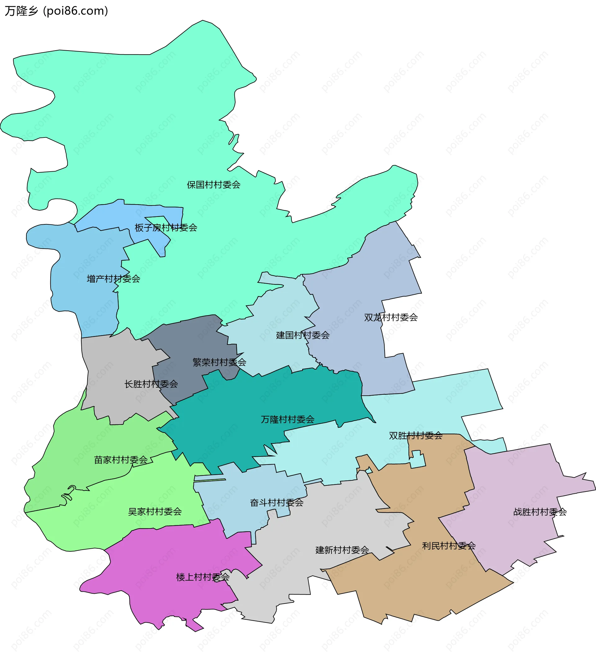 万隆乡边界地图(五级行政区划)