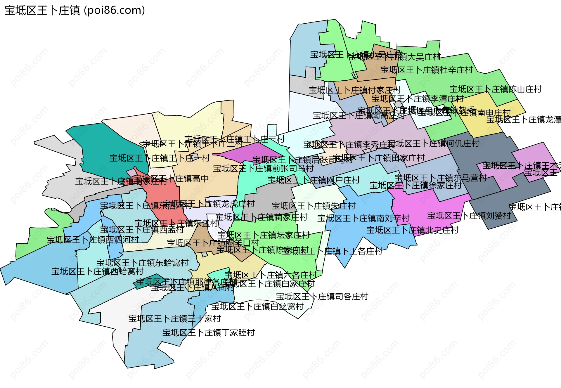宝坻区王卜庄镇边界地图(五级行政区划)