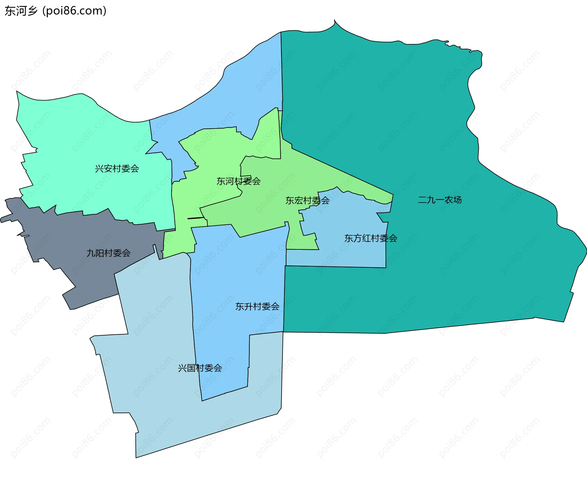 东河乡边界地图(五级行政区划)