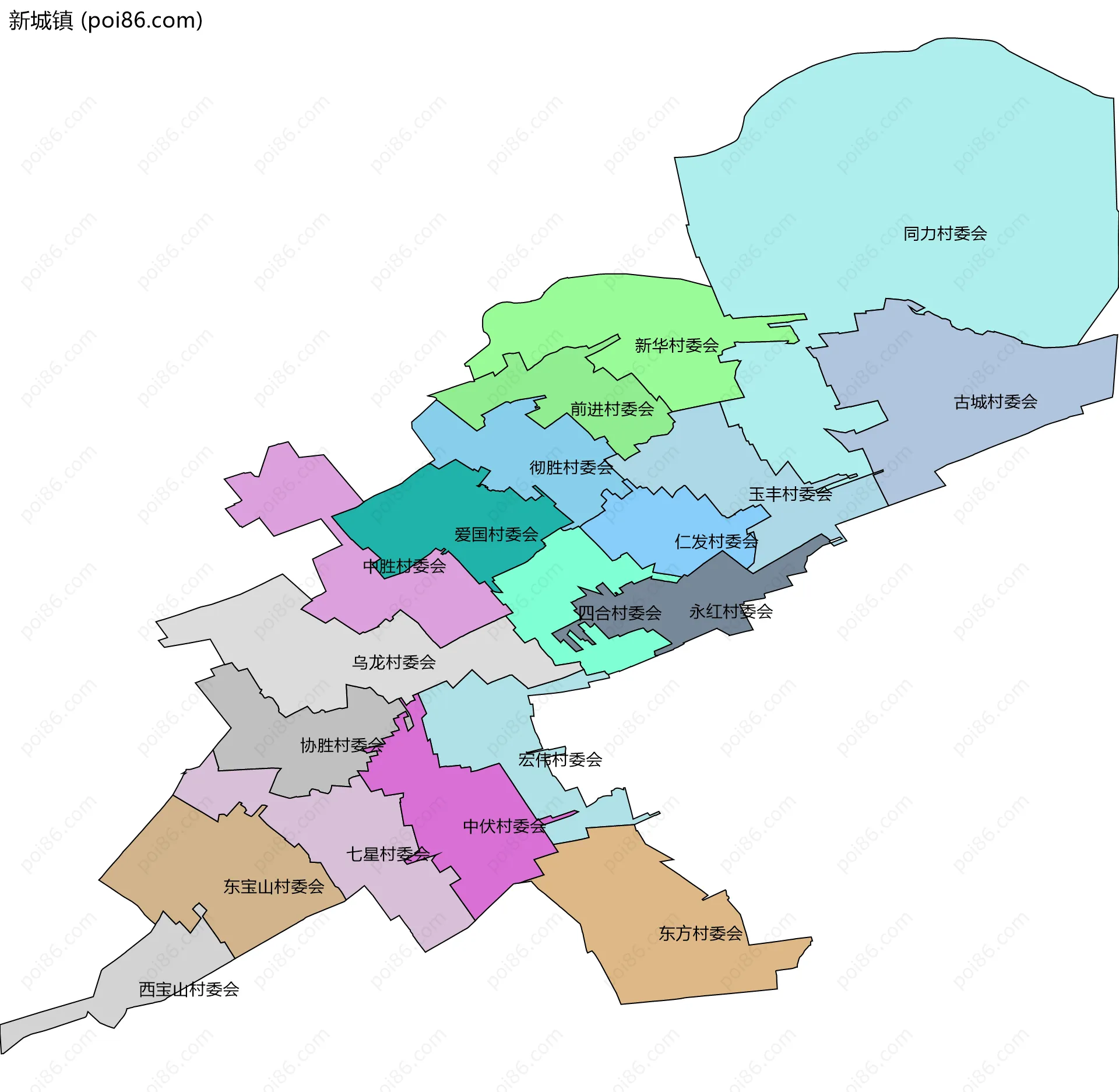 新城镇边界地图(五级行政区划)