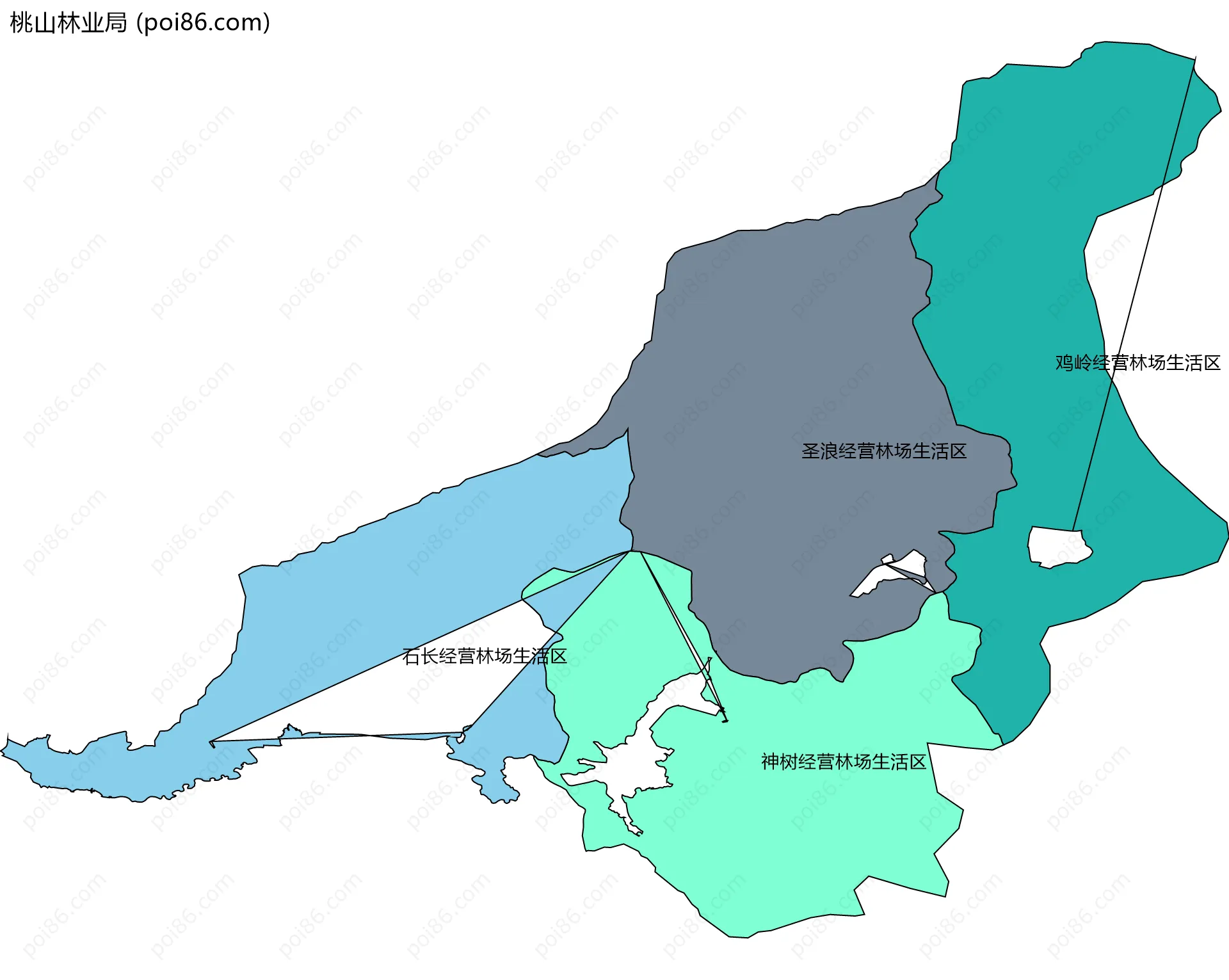 桃山林业局边界地图(五级行政区划)