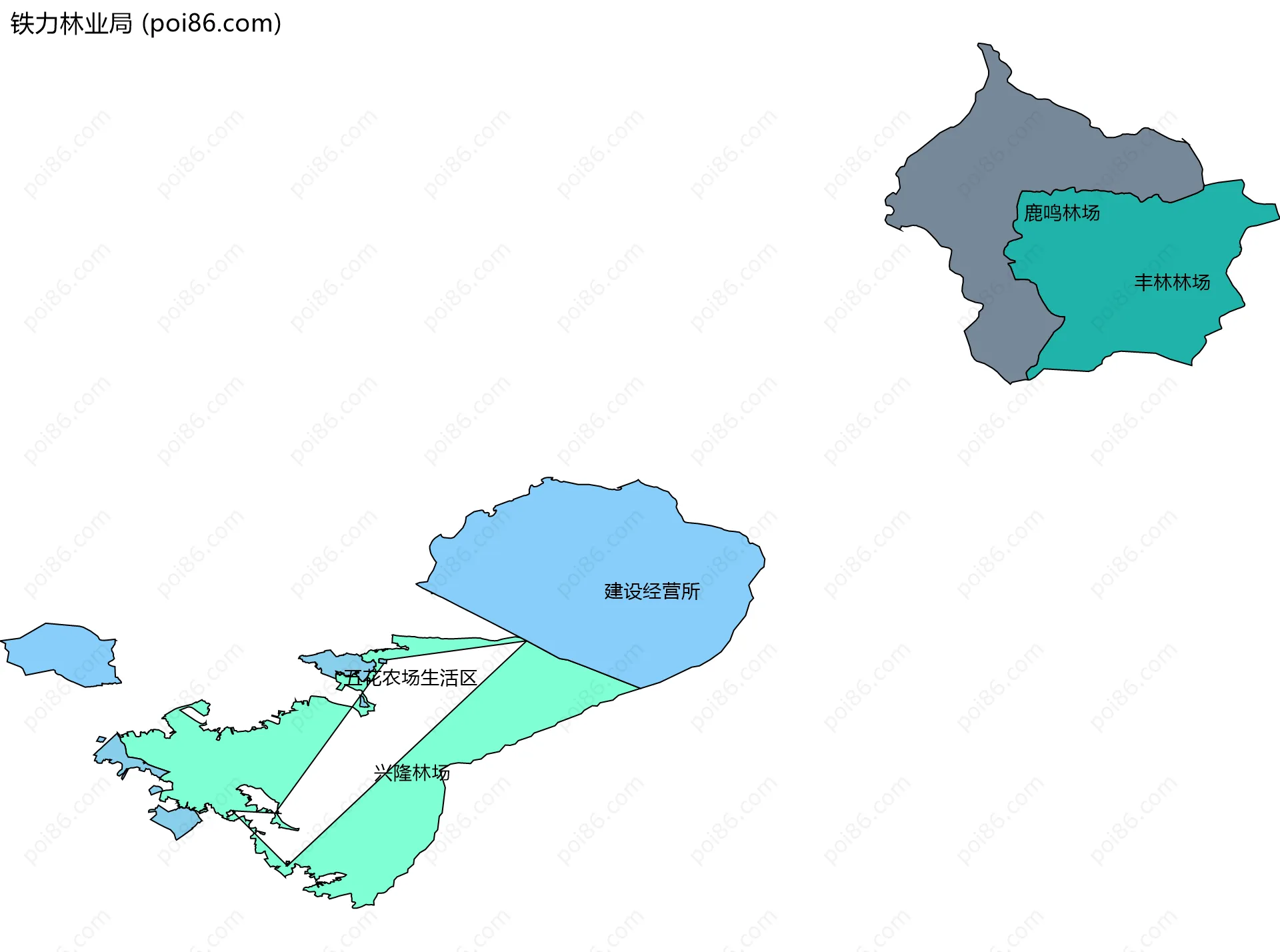 铁力林业局边界地图(五级行政区划)