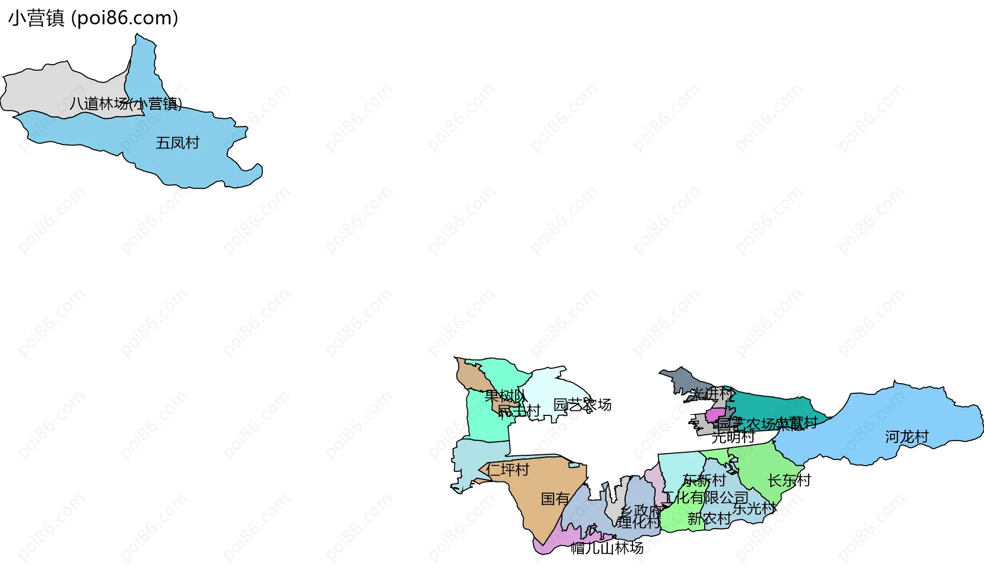 小营镇边界地图(五级行政区划)