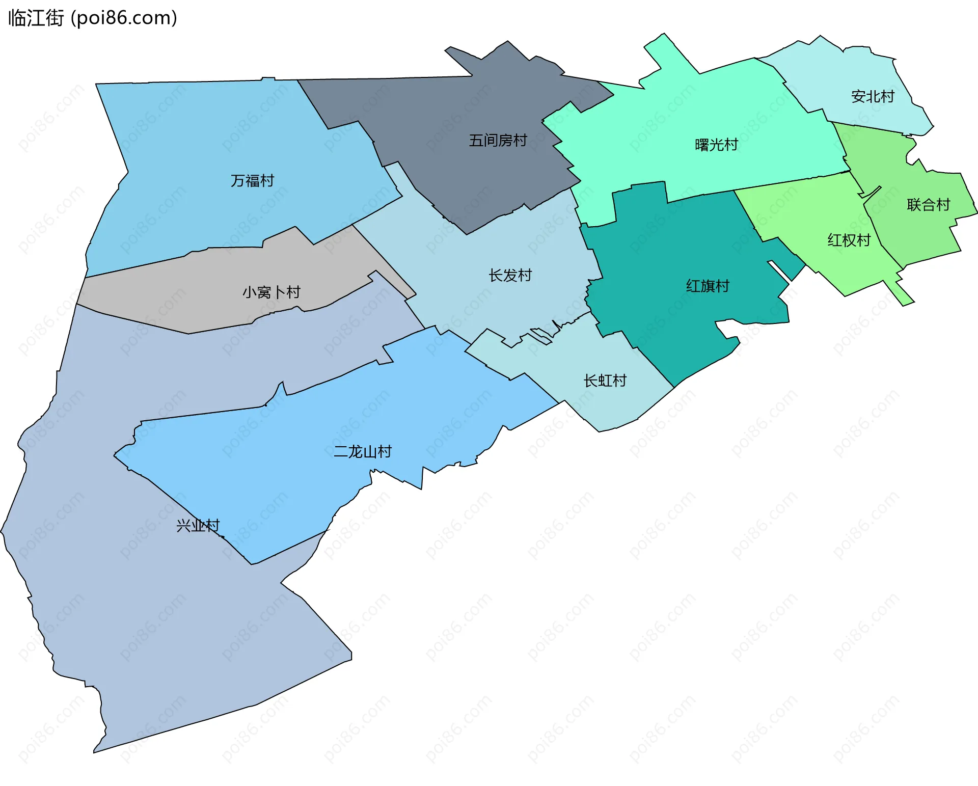 临江街边界地图(五级行政区划)