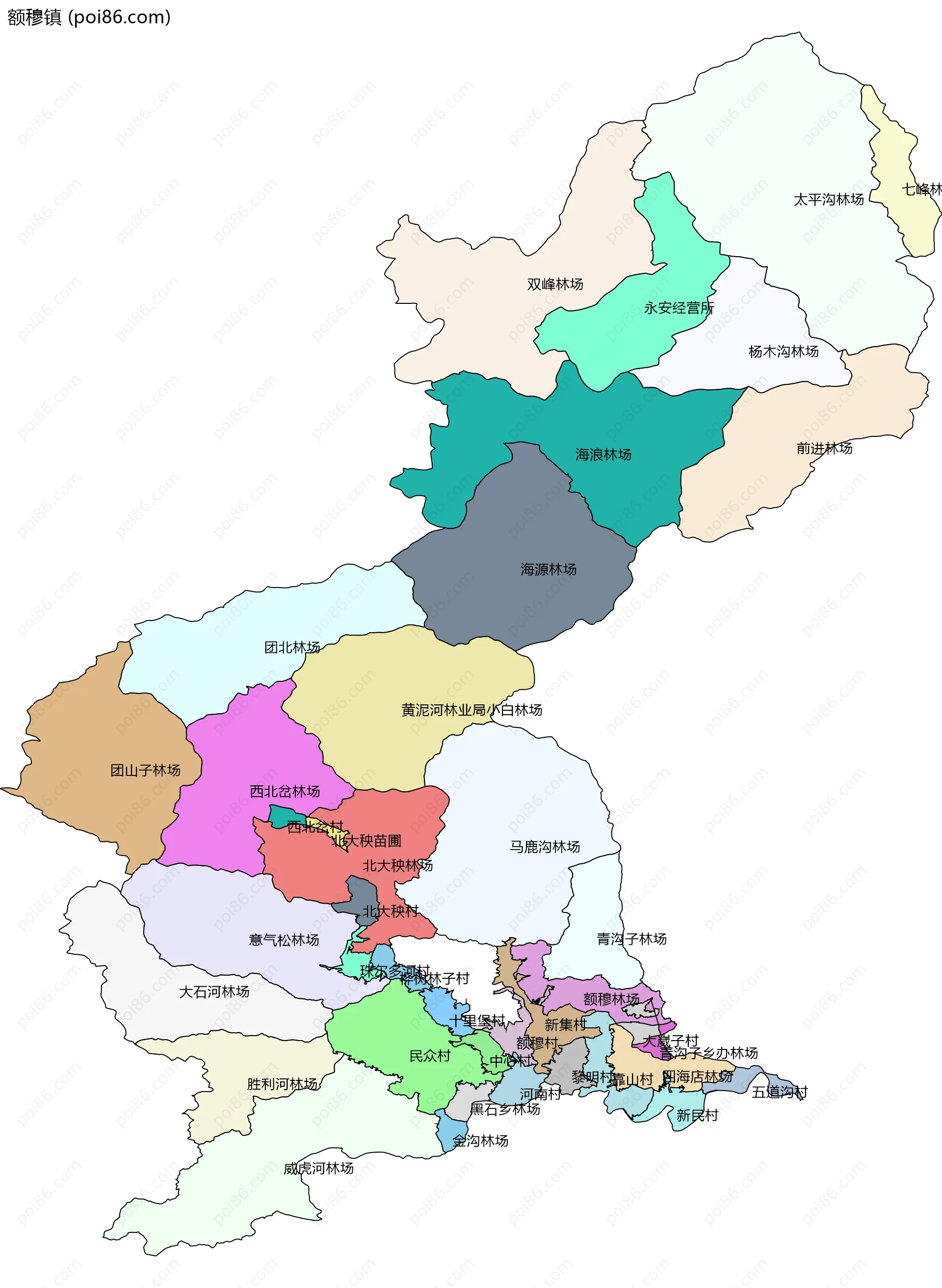 额穆镇边界地图(五级行政区划)