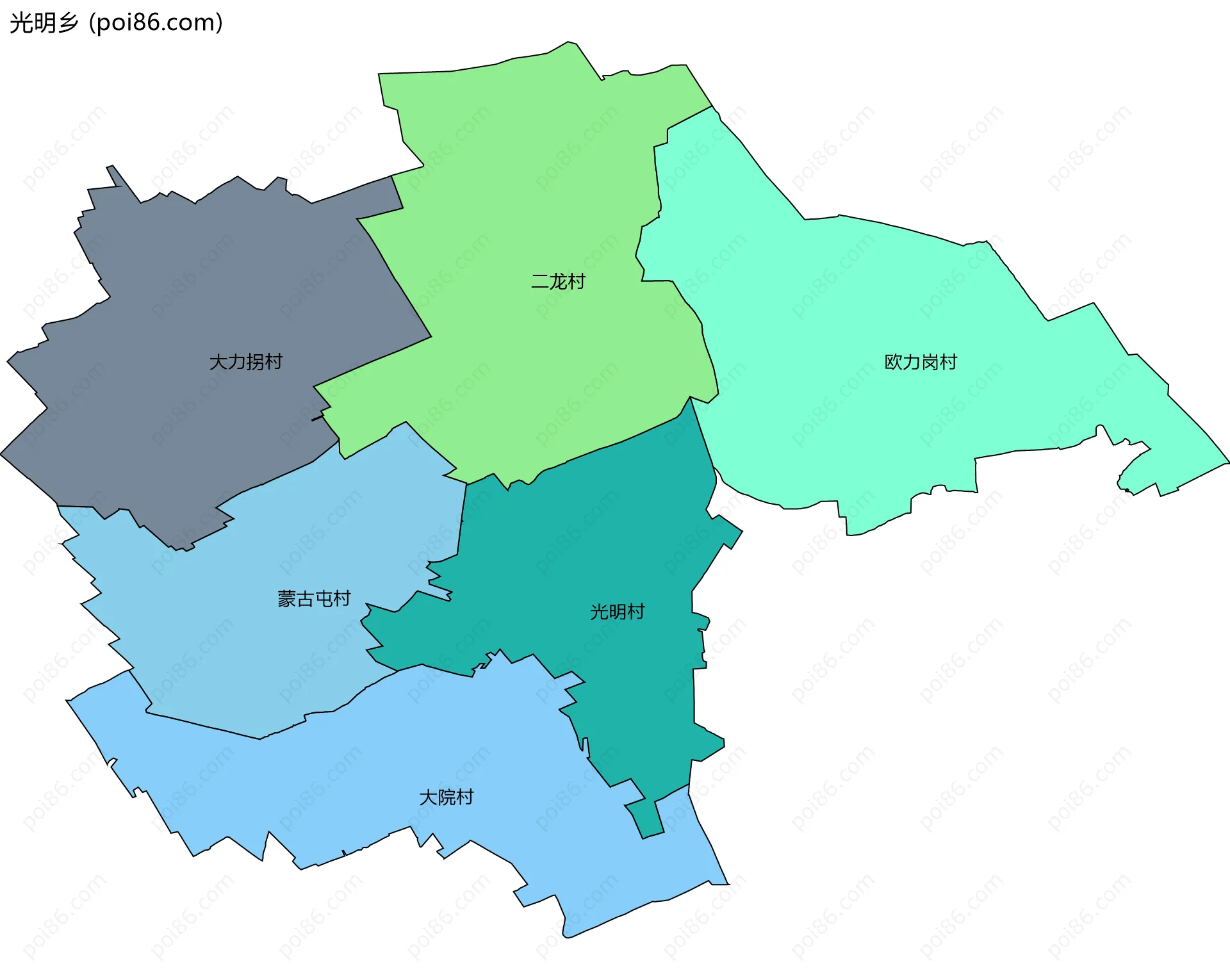 光明乡边界地图(五级行政区划)