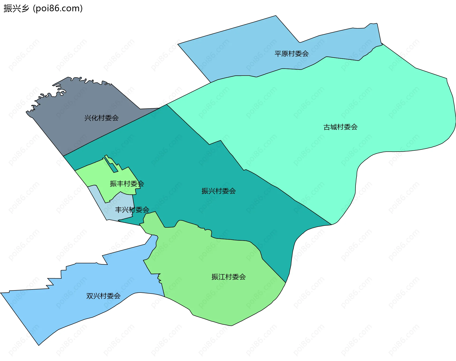 振兴乡边界地图(五级行政区划)
